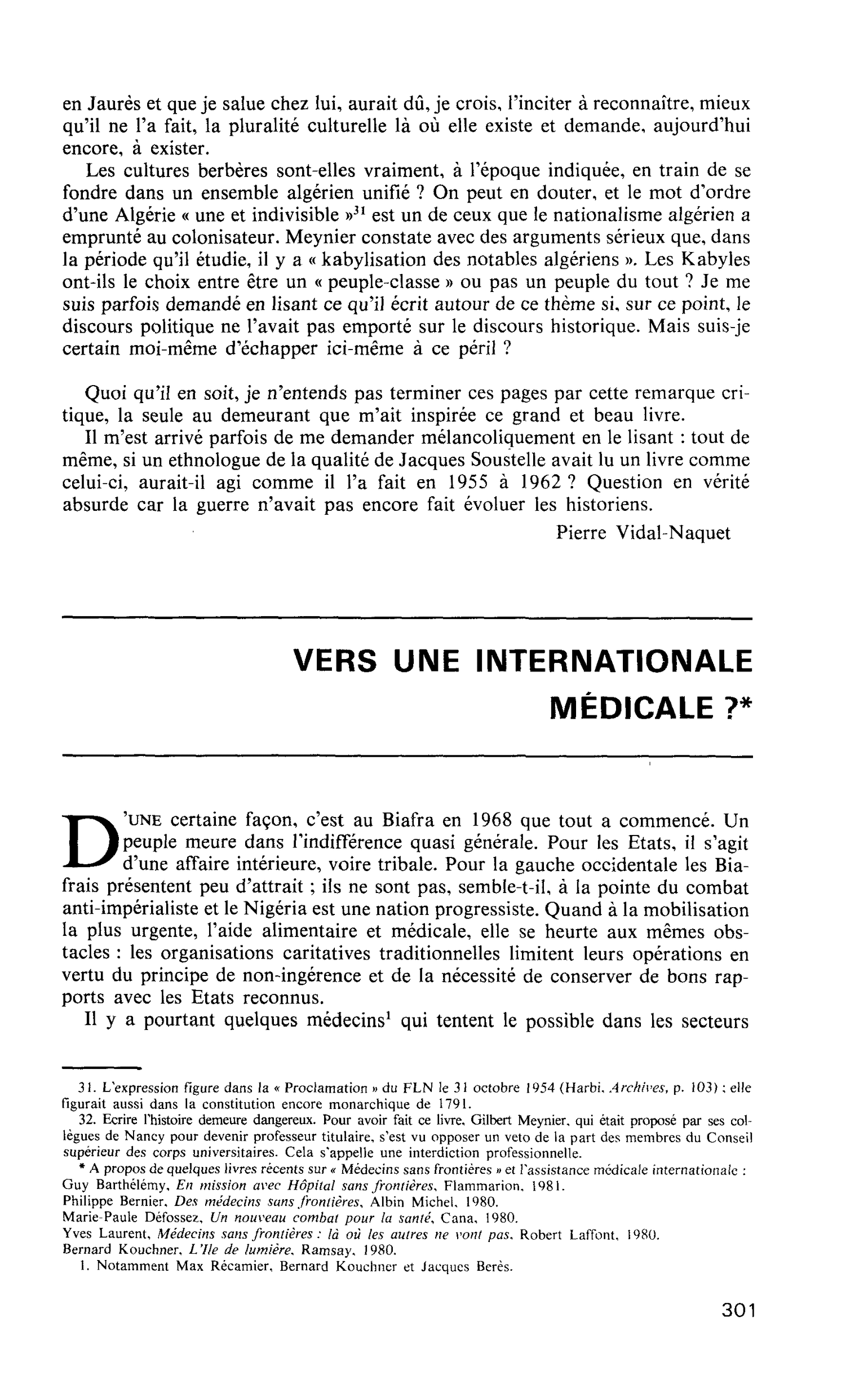 VERS UNE INTERNATIONALE MÉDICALE ?
