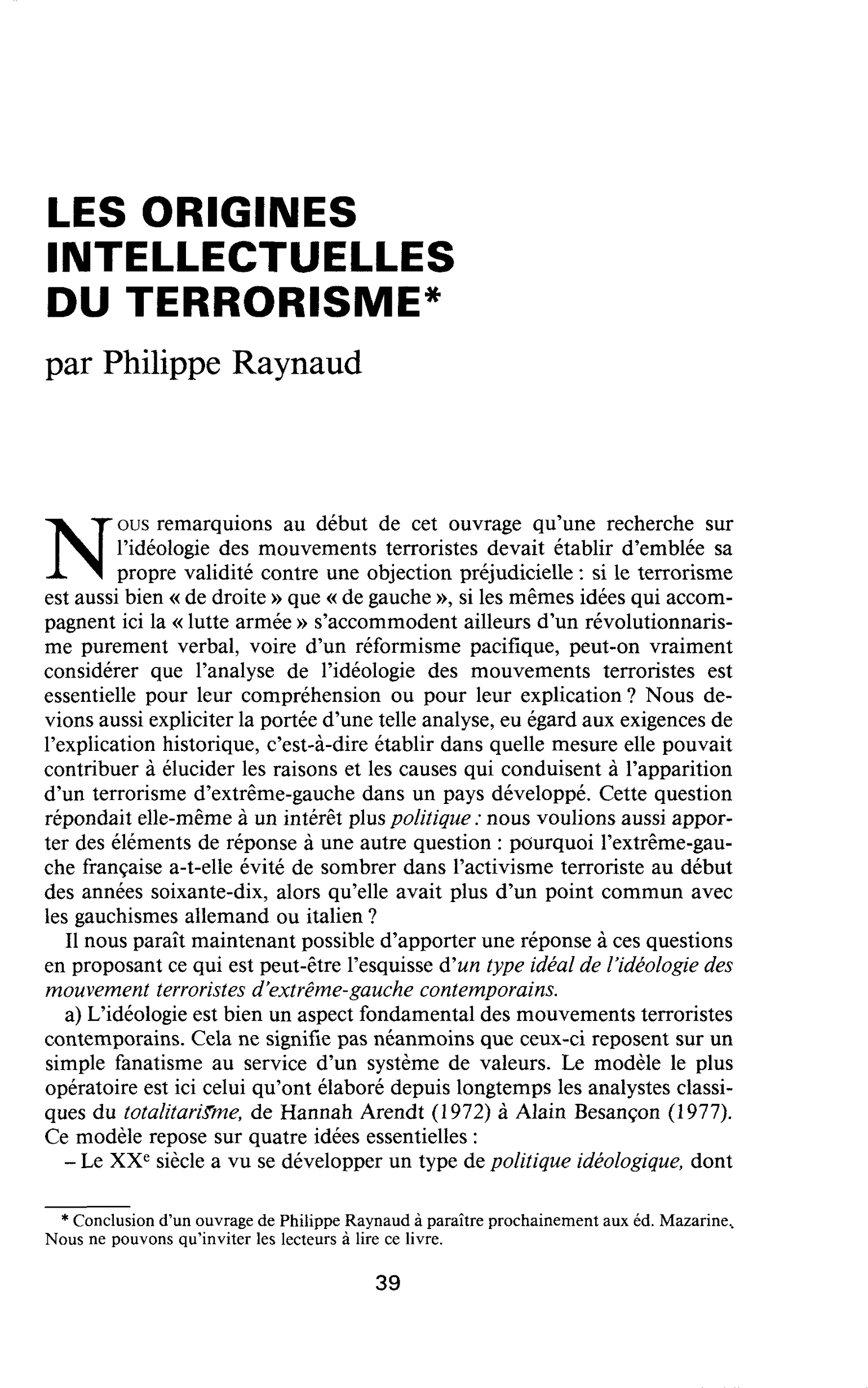 LES ORIGINES INTELLECTUELLES DU TERRORISME