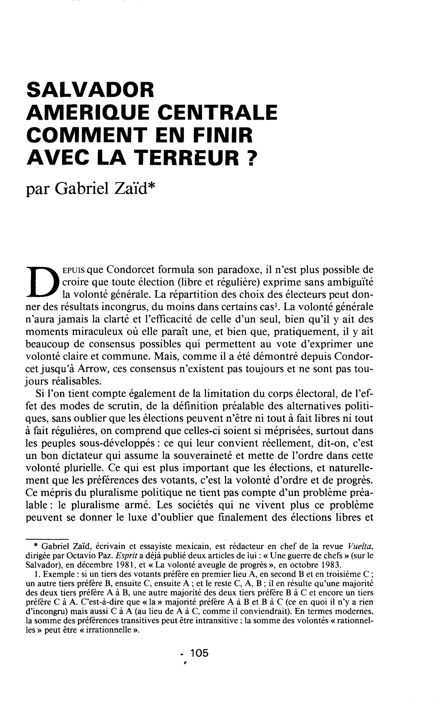 SALVADOR AMERIQUE CENTRALE COMMENT EN FINIR AVEC LA TERREUR ?