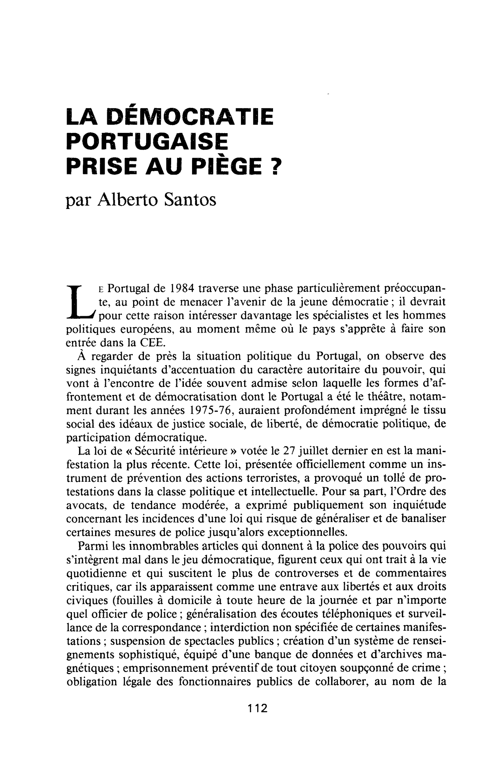 LA DÉMOCRATIE PORTUGAISE PRISE AU PIÈGE ?