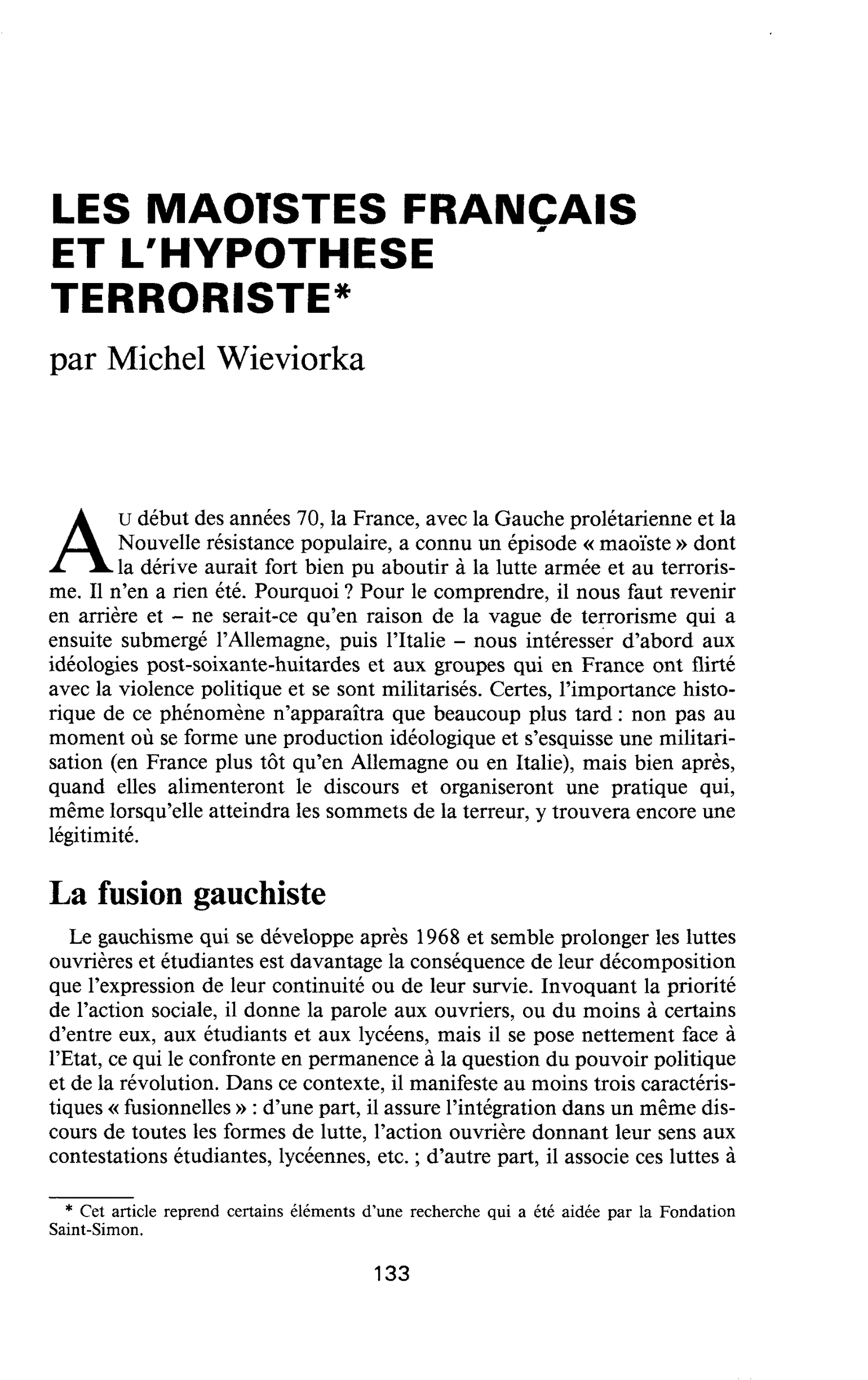 LES MAOÏSTES FRANÇAIS ET L’HYPOTHESE TERRORISTE