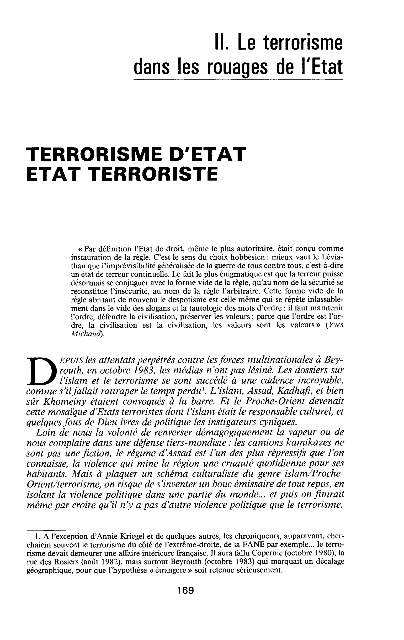 TERRORISME D’ETAT ETAT TERRORISTE