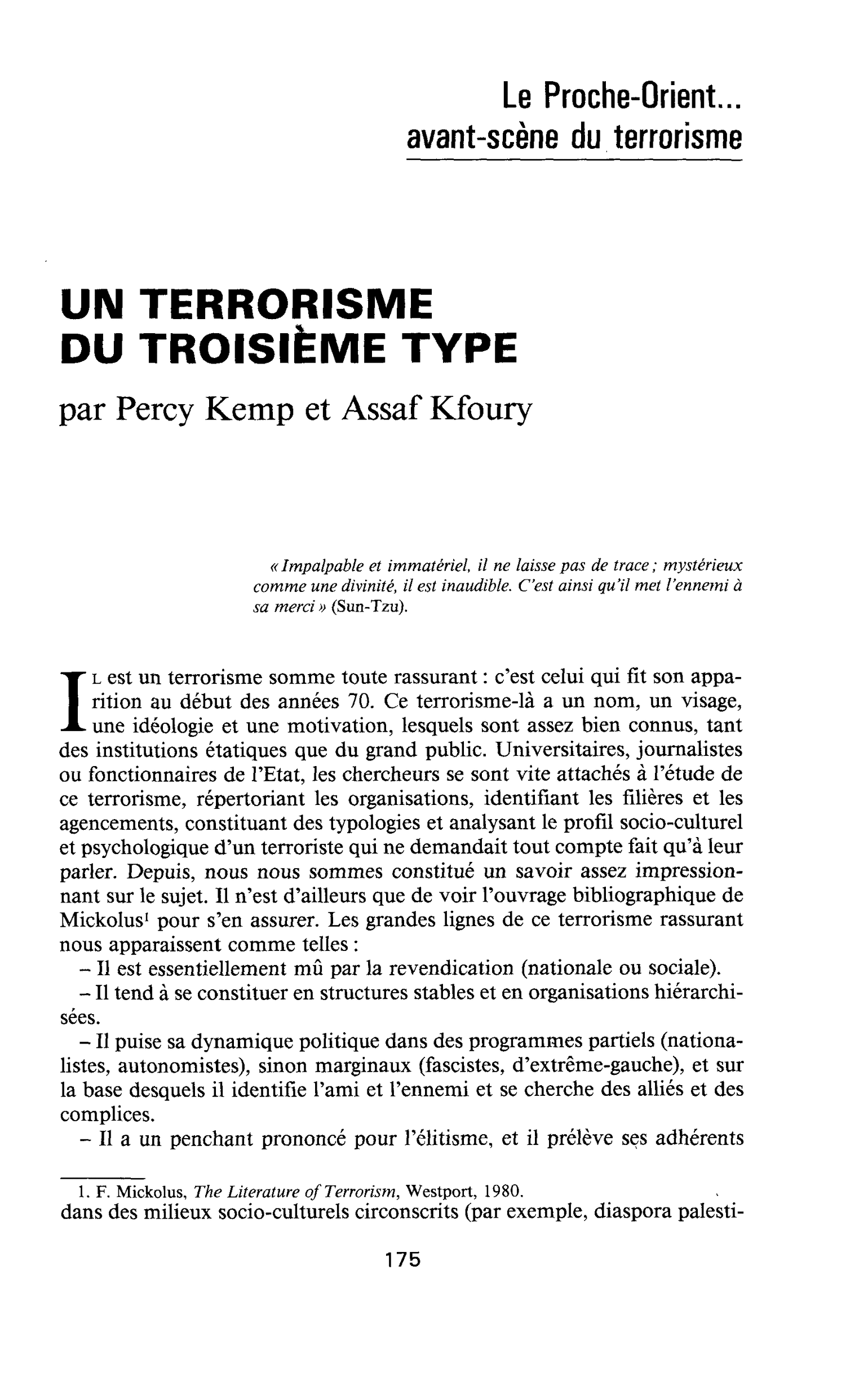 UN TERRORISME DU TROISIÈME TYPE