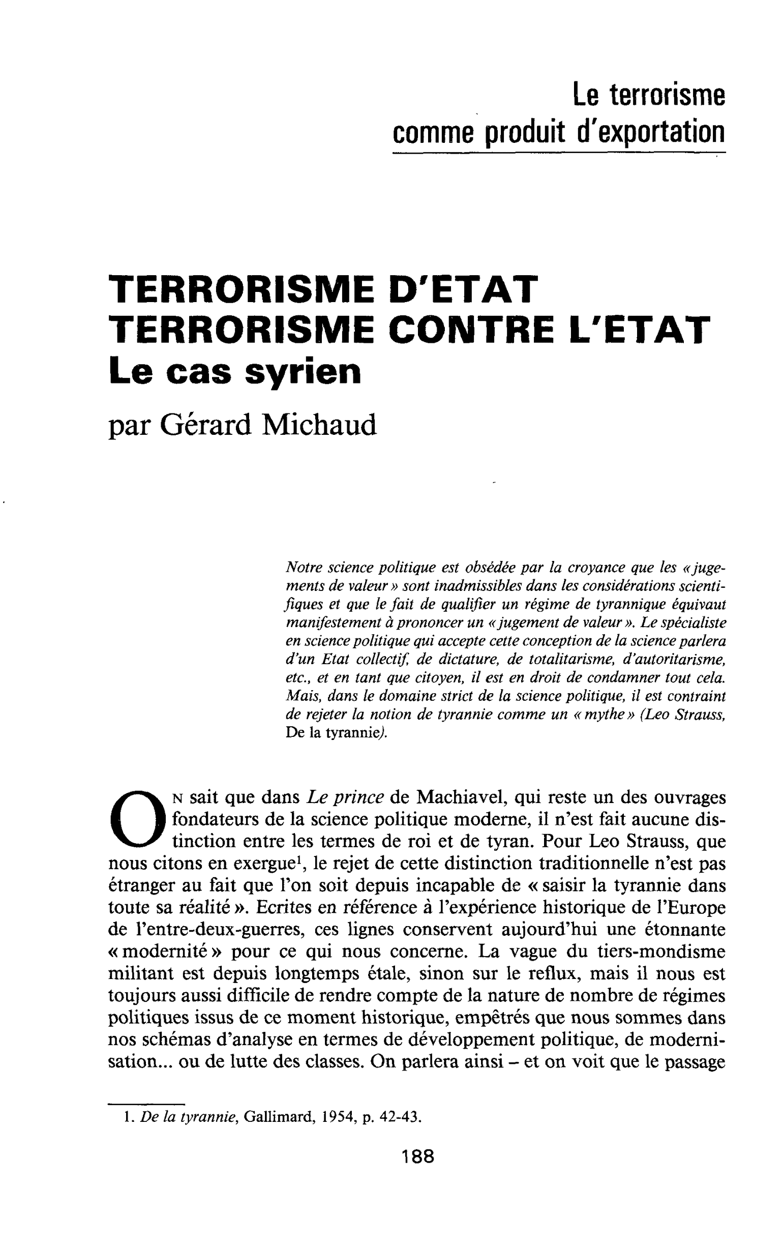 TERRORISME D’ETAT TERRORISME CONTRE L’ETAT. Le cas syrien