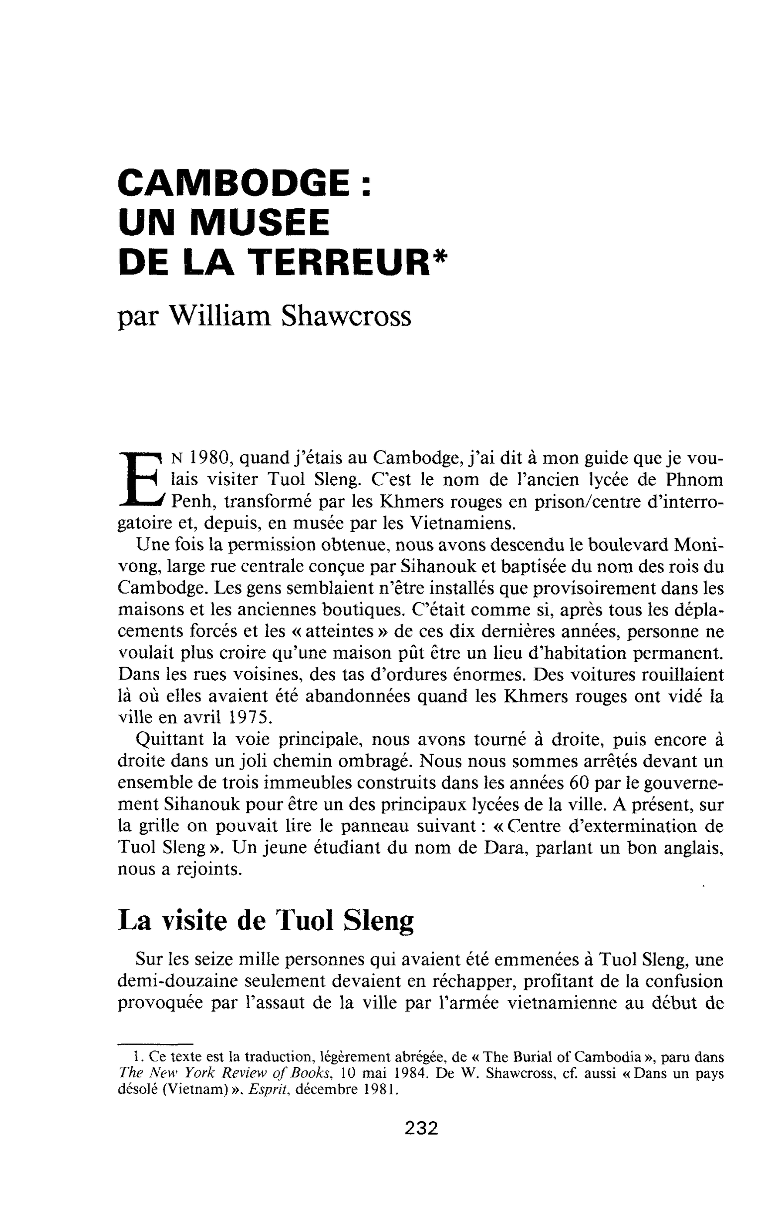 CAMBODGE : UN MUSEE DE LA TERREUR