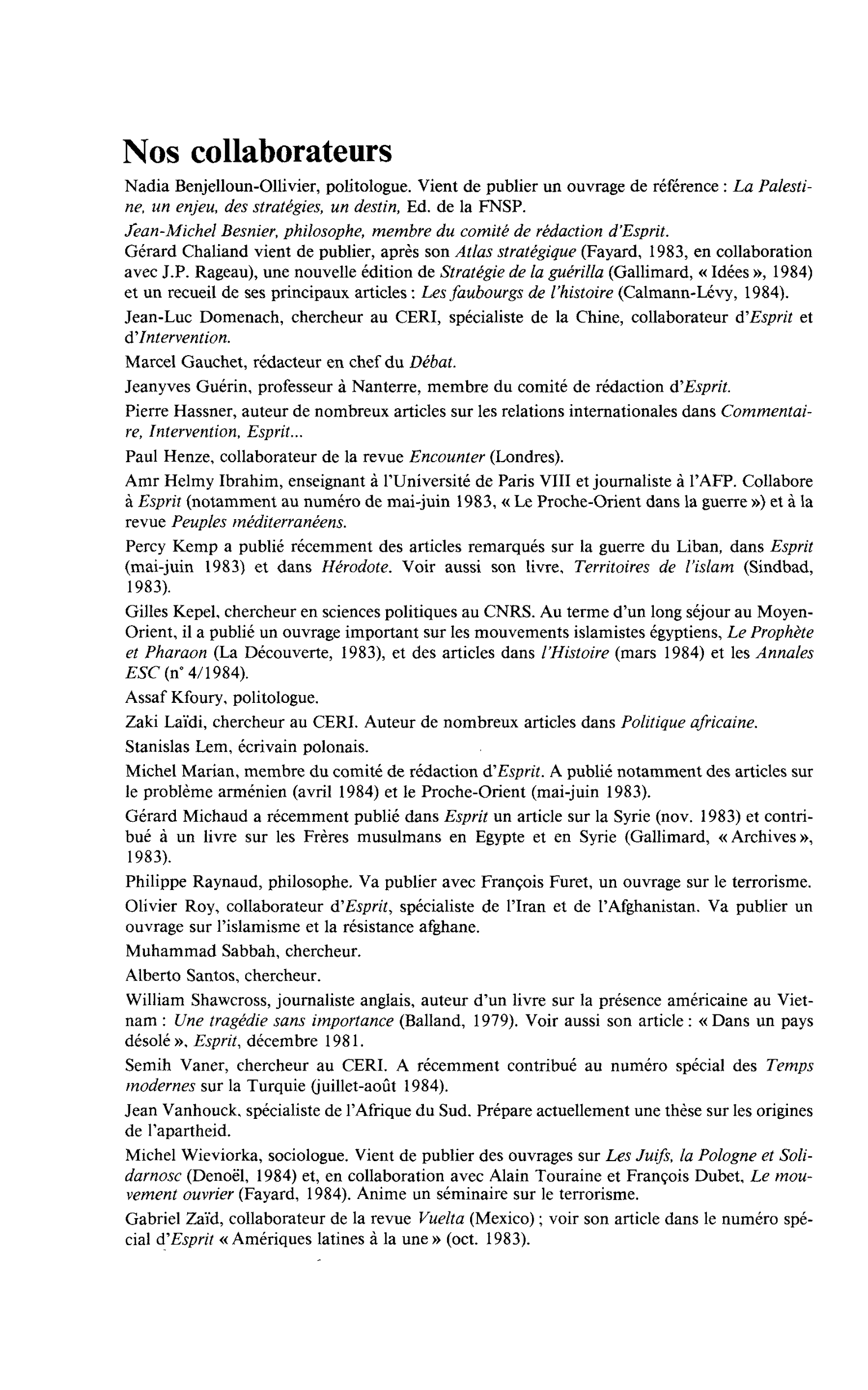 Nos collaborateurs