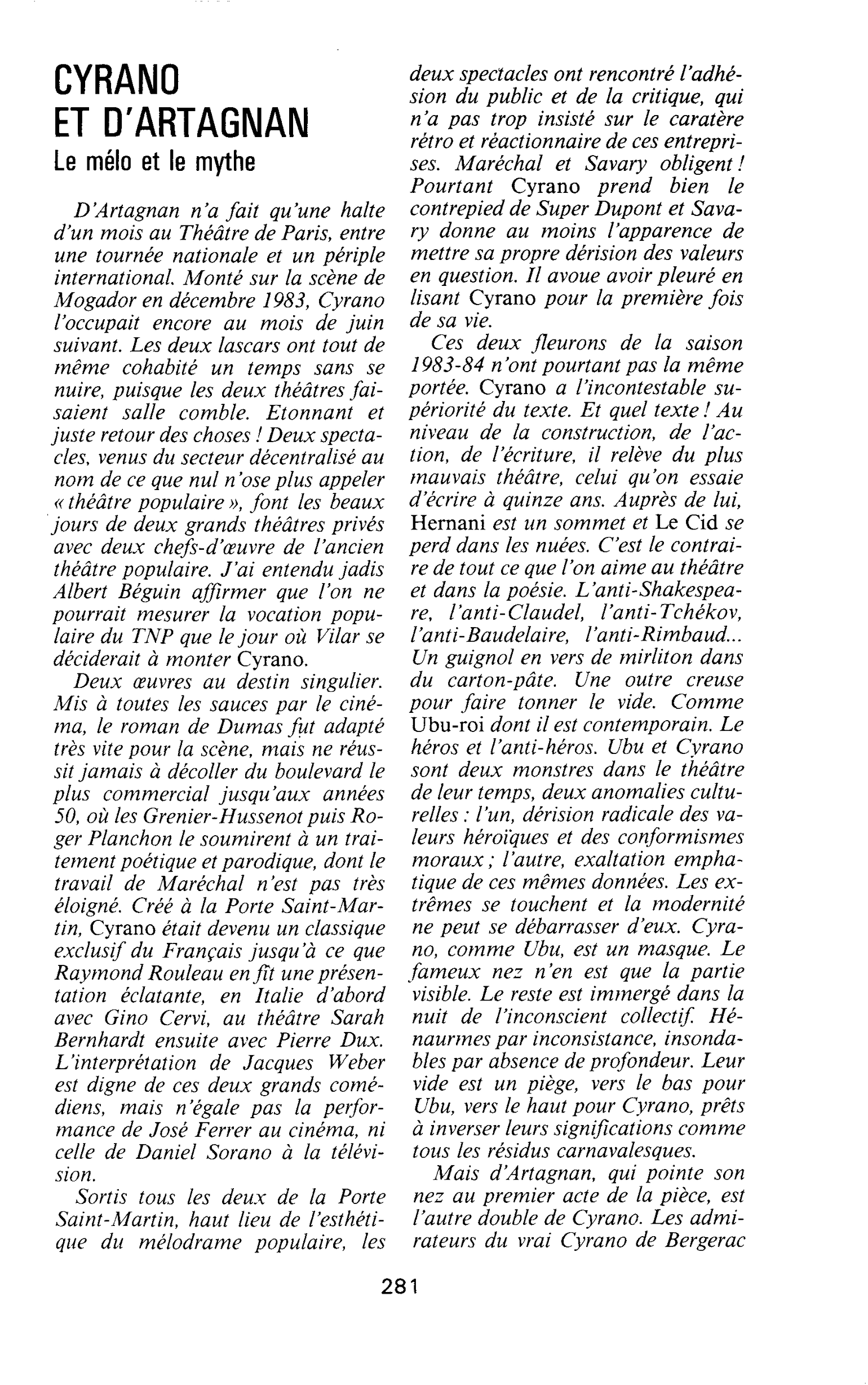 CYRANO ET D’ARTAGNAN. Le mélo et le mythe