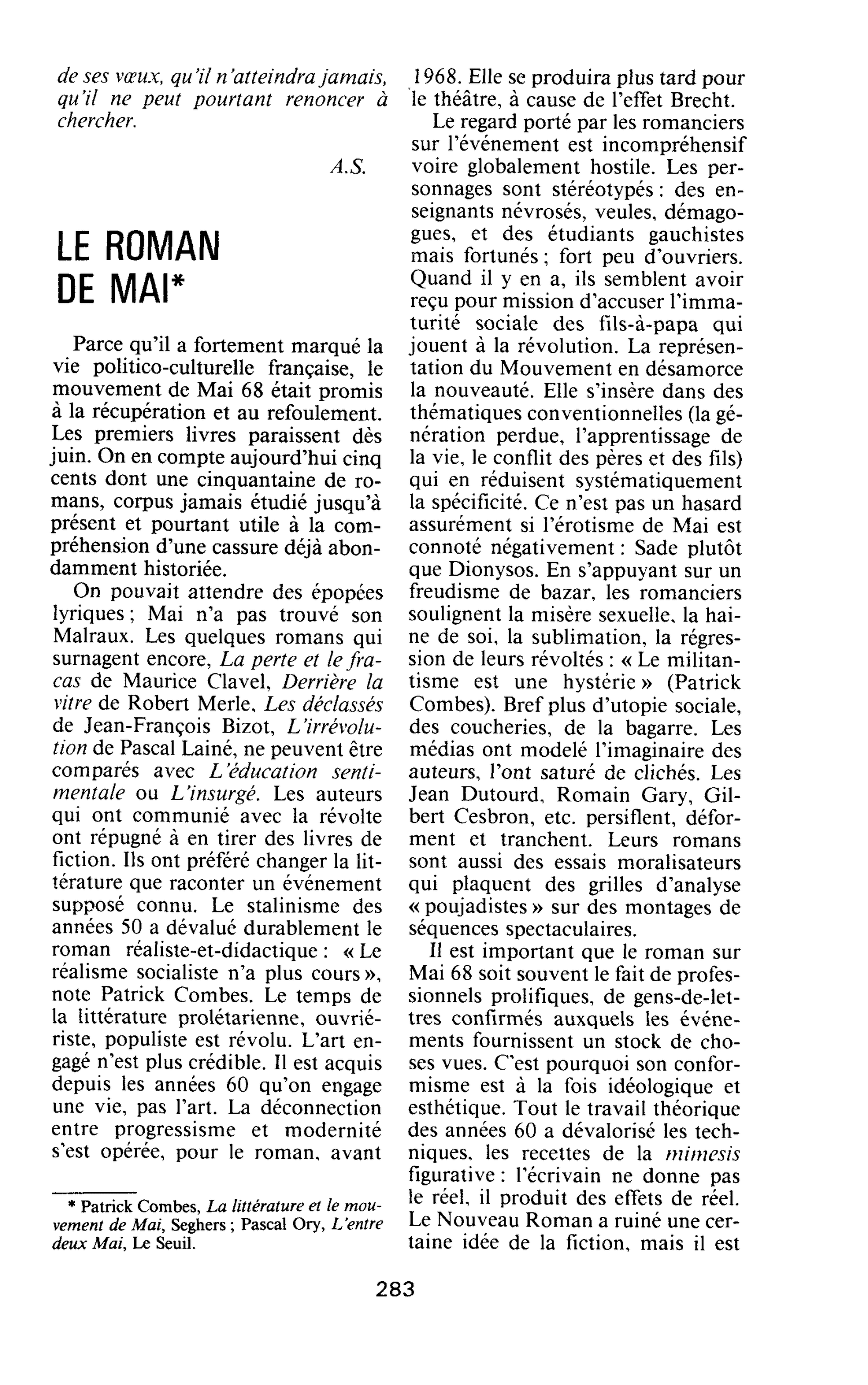 LE ROMAN DE MAI