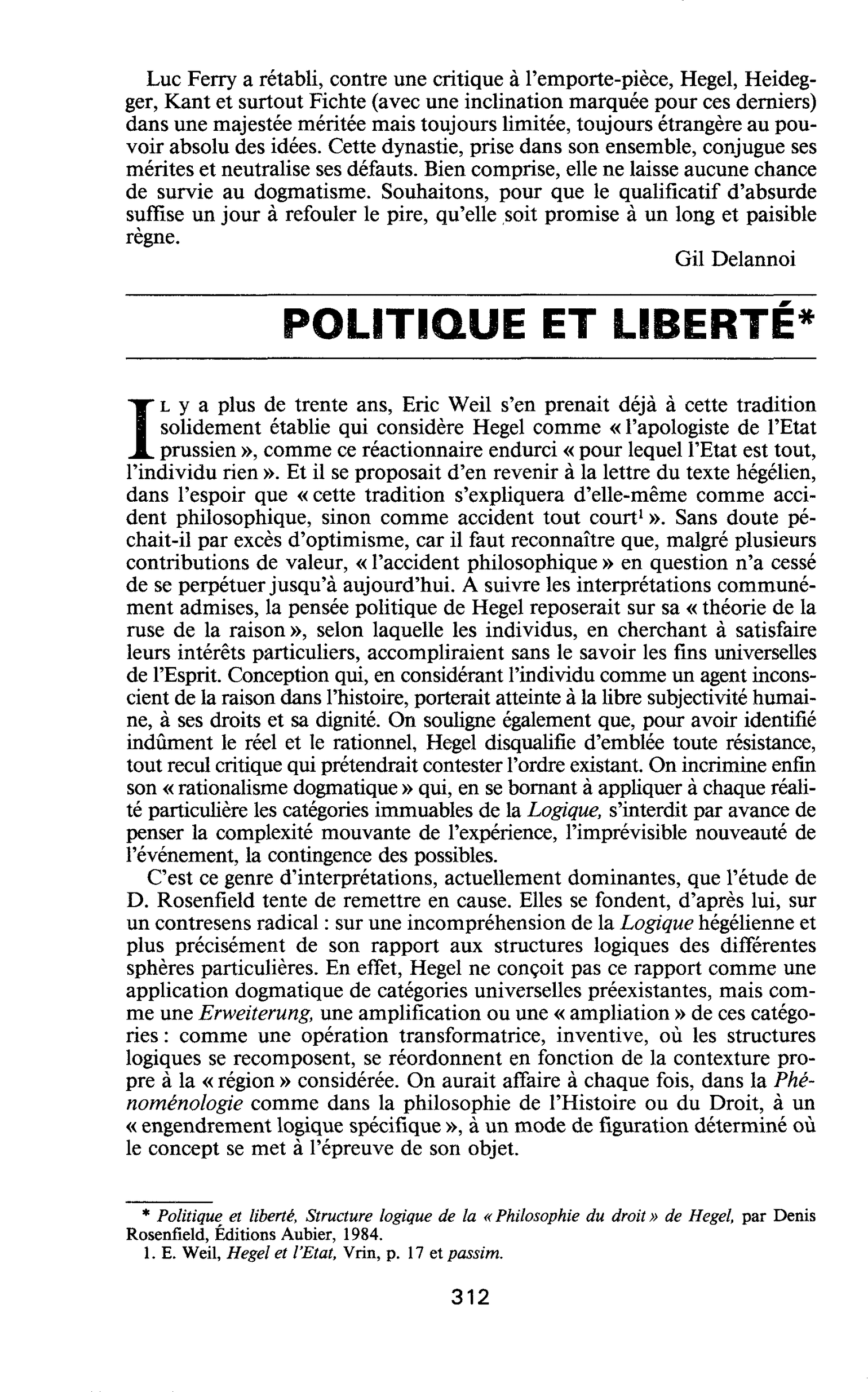 POLITIQUE ET LIBERTE