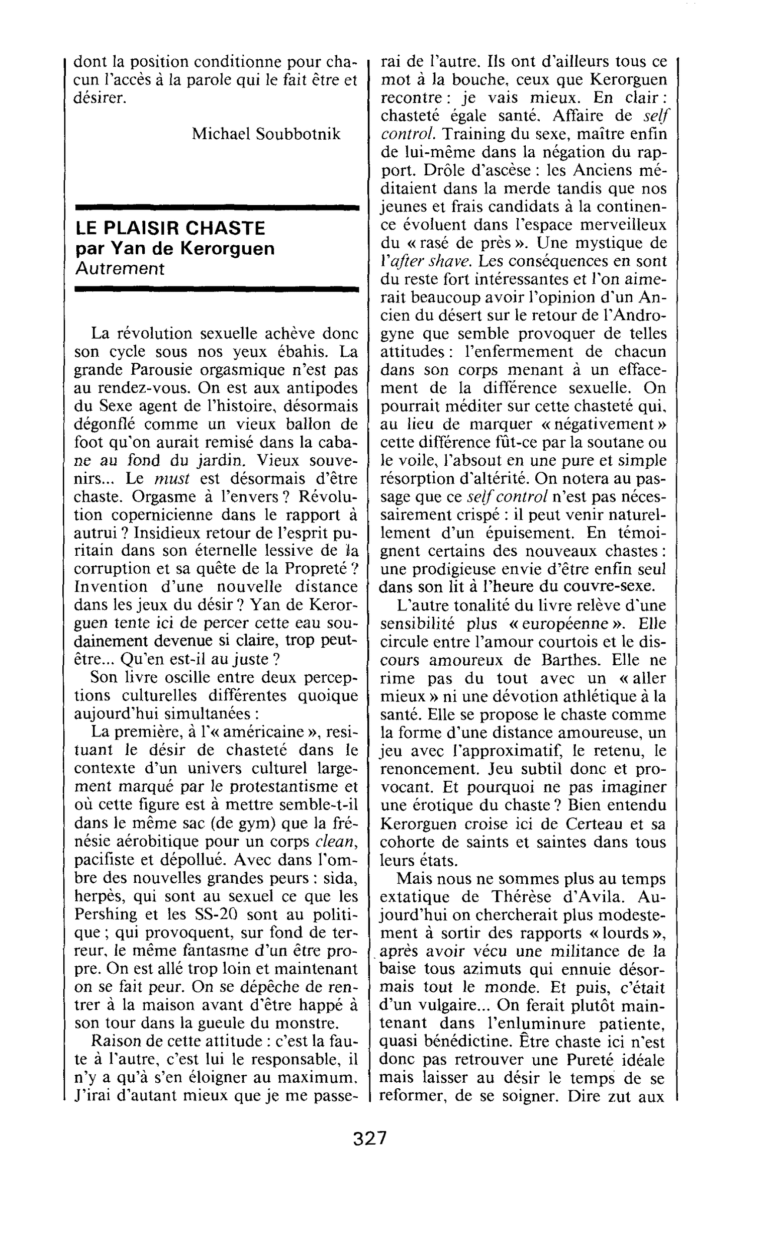 LE PLAISIR CHASTE par Yan de Kerorguen