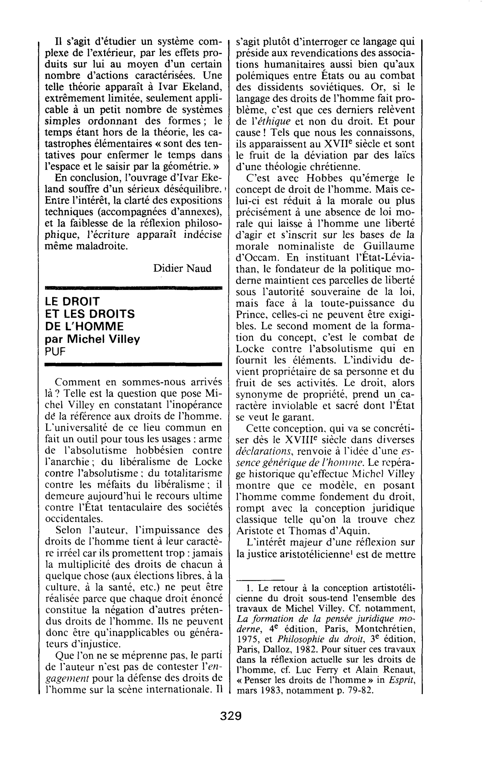 LE DROIT ET LES DROITS DE L’HOMME par Michel Villey