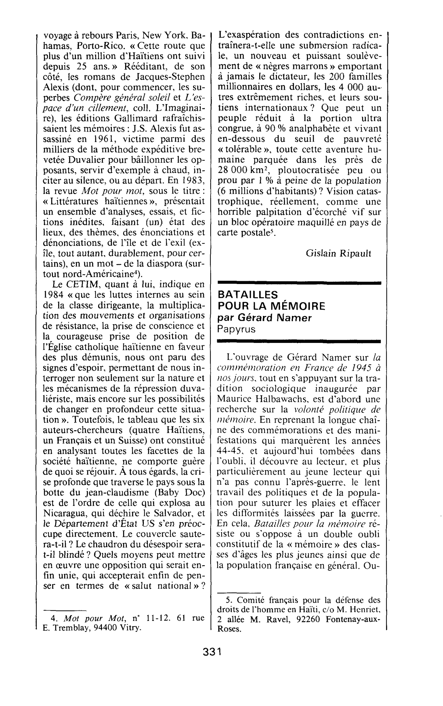 BATAILLES POUR LA MÉMOIRE par Gérard Namer