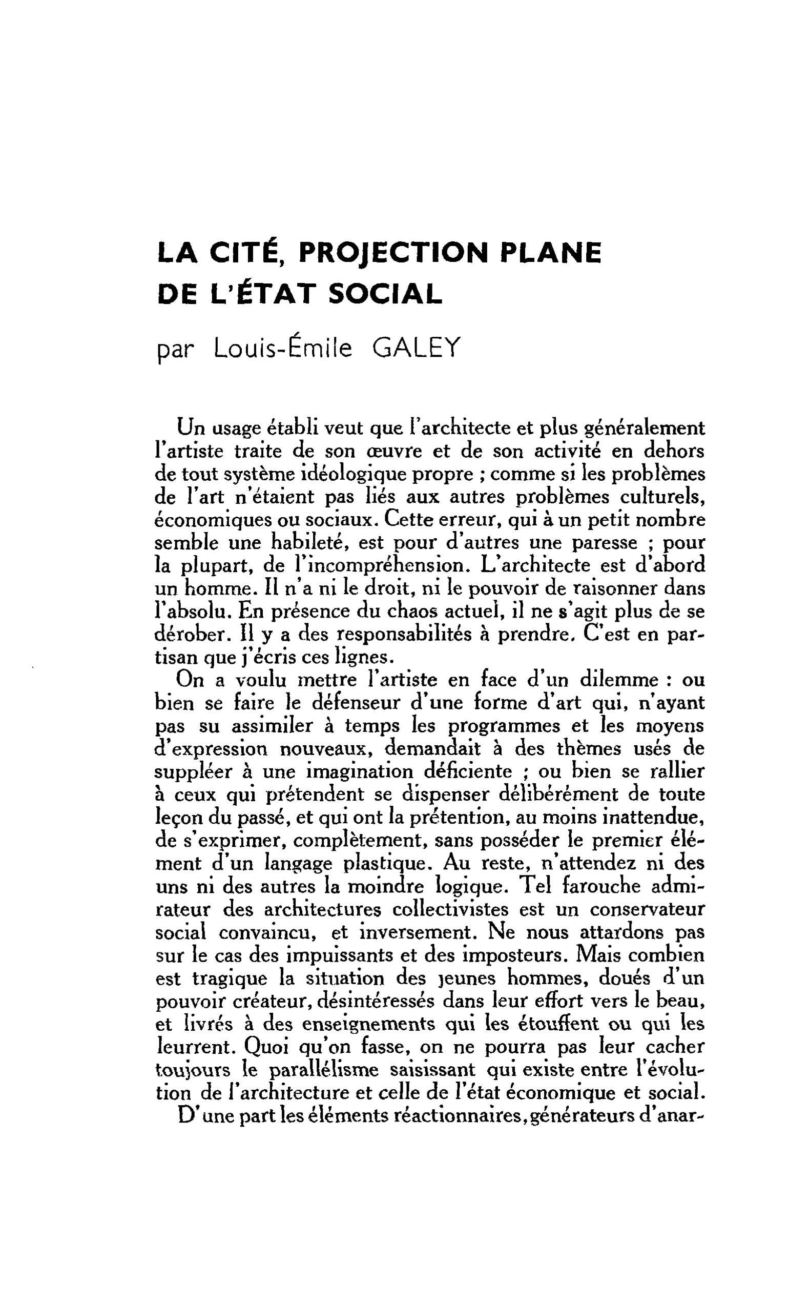 LA CITÉ, PROJECTION PLANE DE L’ÉTAT SOCIAL