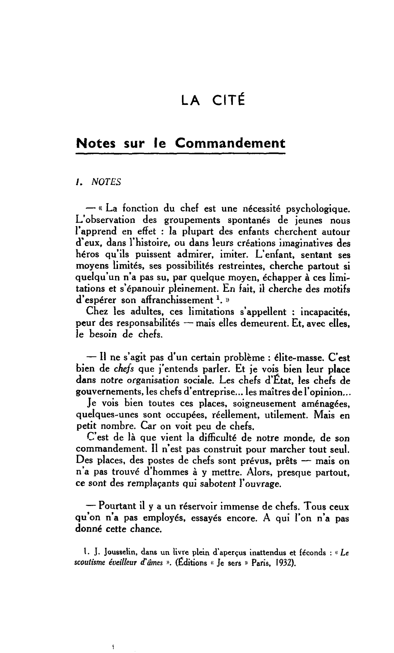 LA CITÉ : Notes sur le Commandement