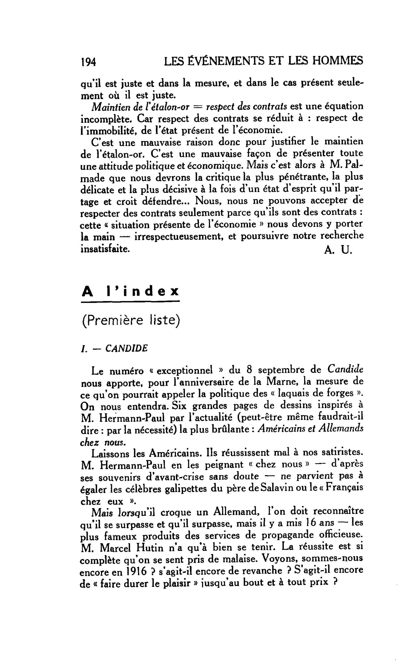 LA CITÉ : A l’index, I. - Candide