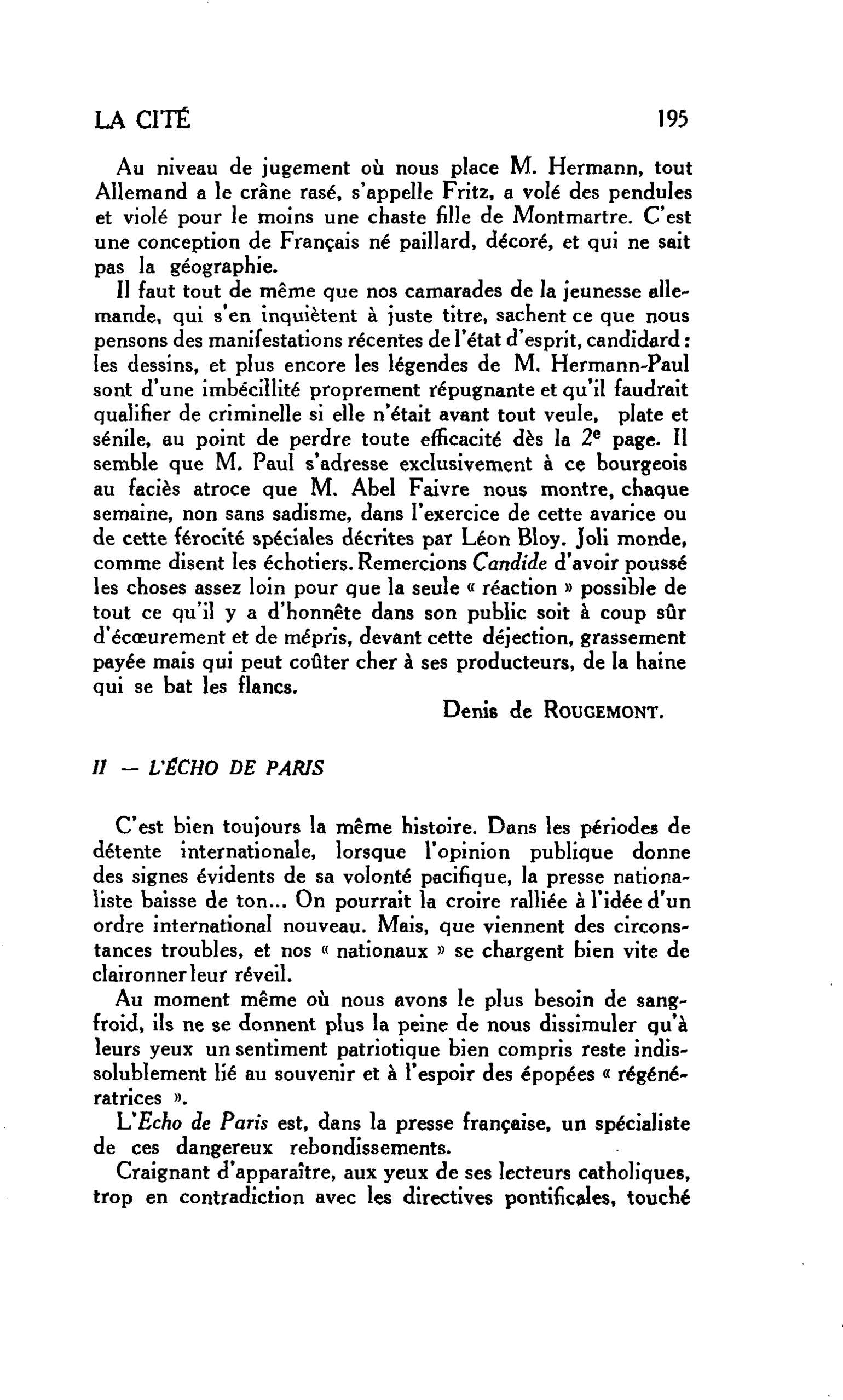LA CITÉ : A l’index, II. - L’Echo de Paris