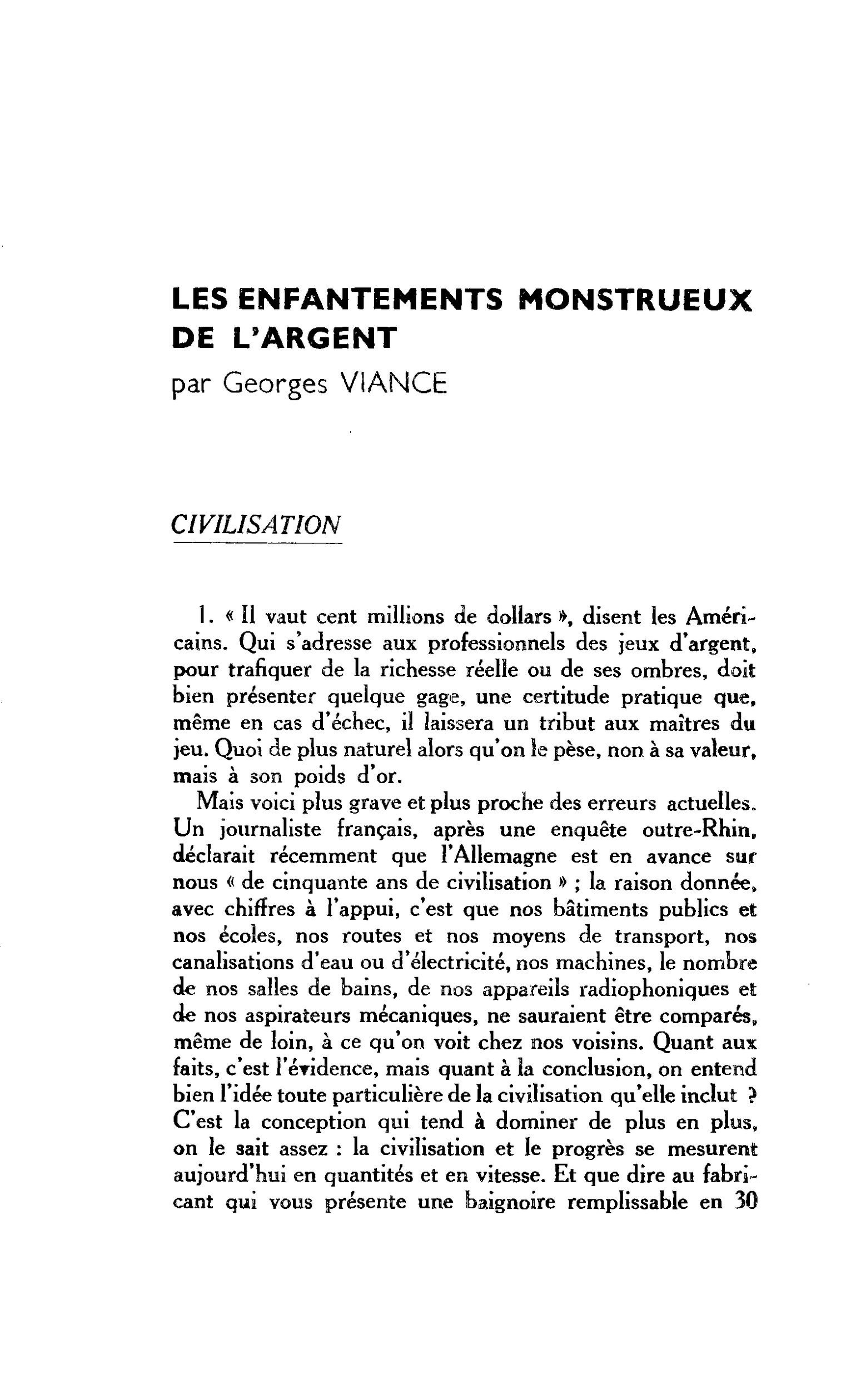 LES ENFANTEMENTS MONSTRUEUX DE L’ARGENT