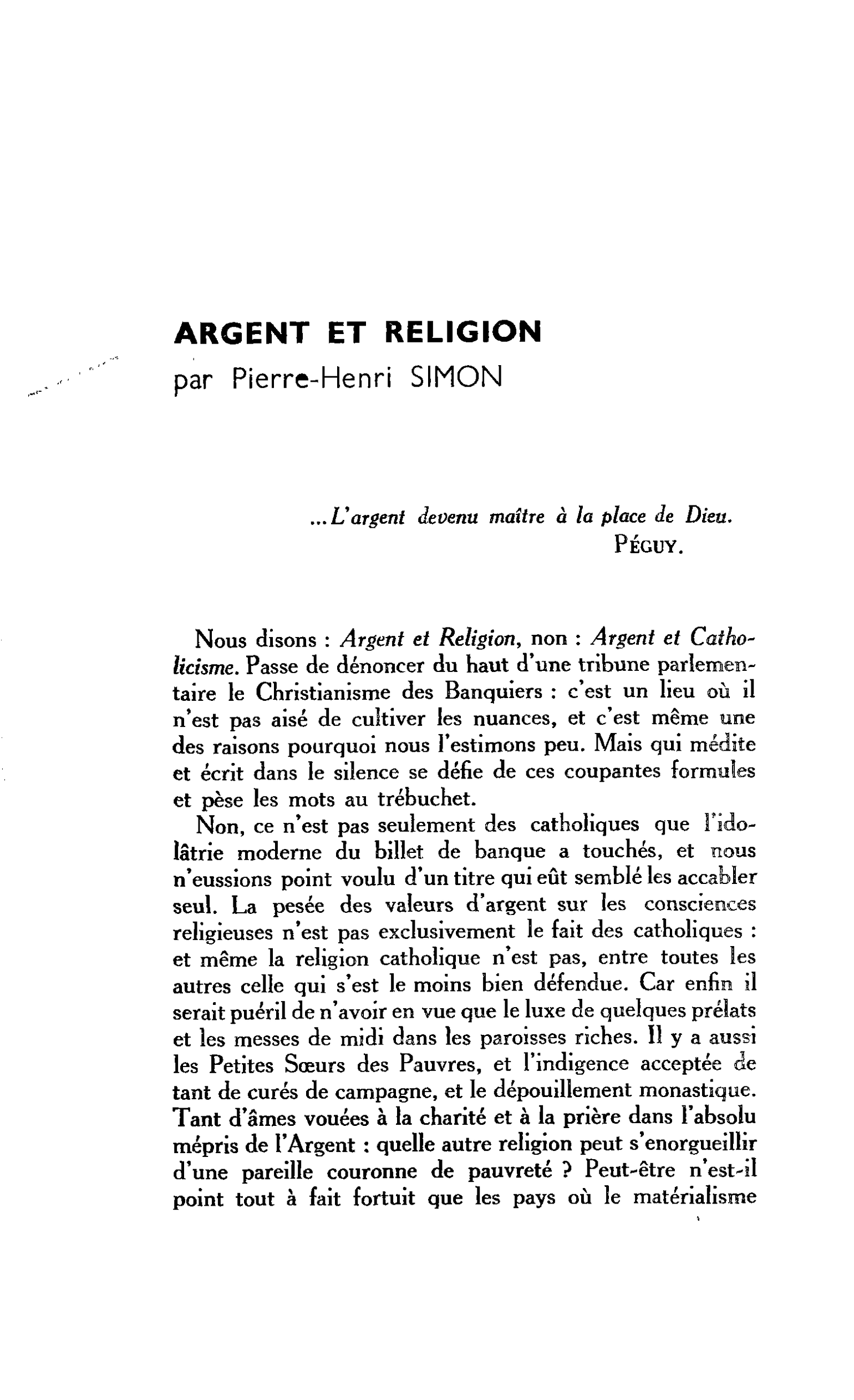 ARGENT ET RELIGION
