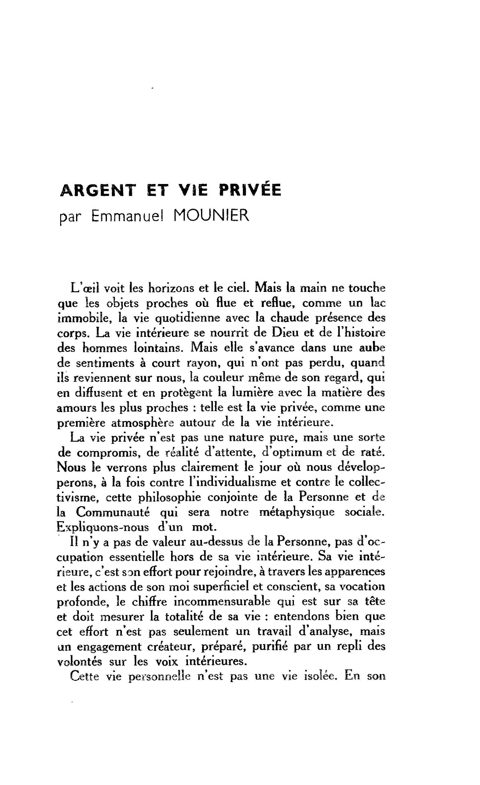 ARGENT ET VIE PRIVÉE