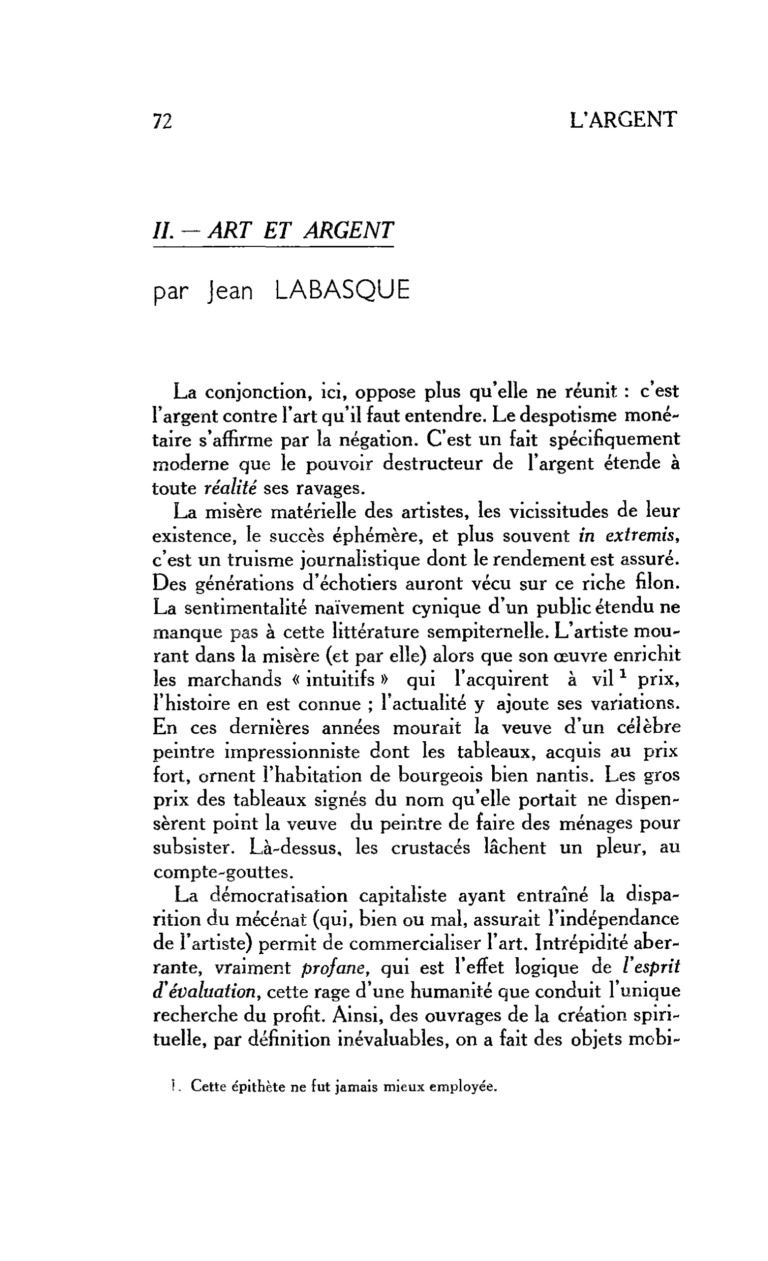 II. - ART ET ARGENT