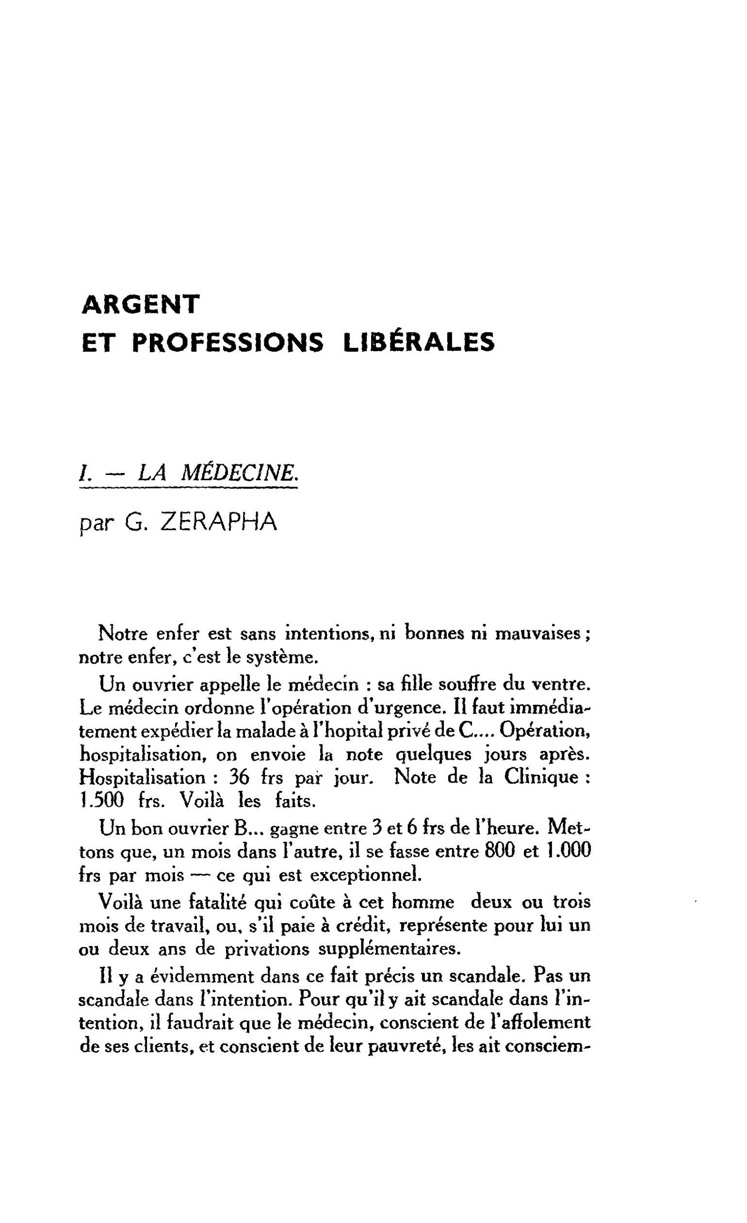 I. - LA MÉDECINE