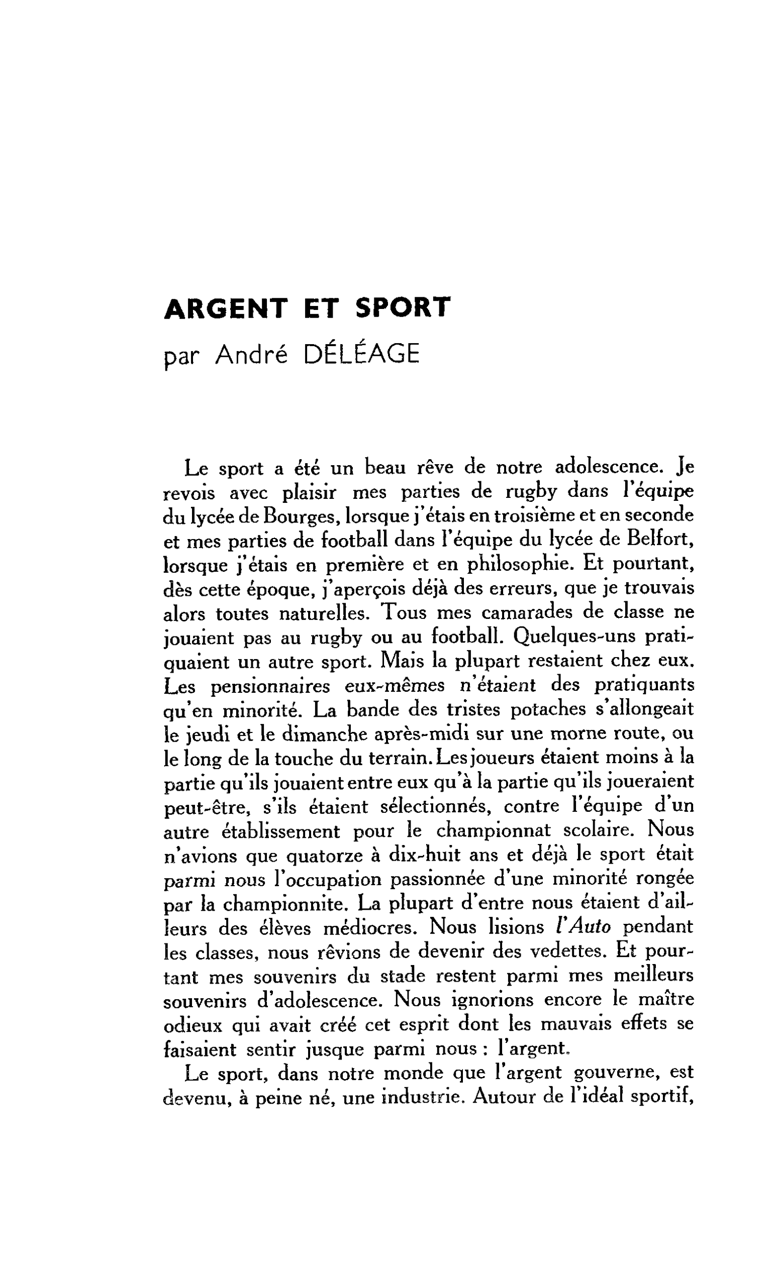 ARGENT ET SPORT