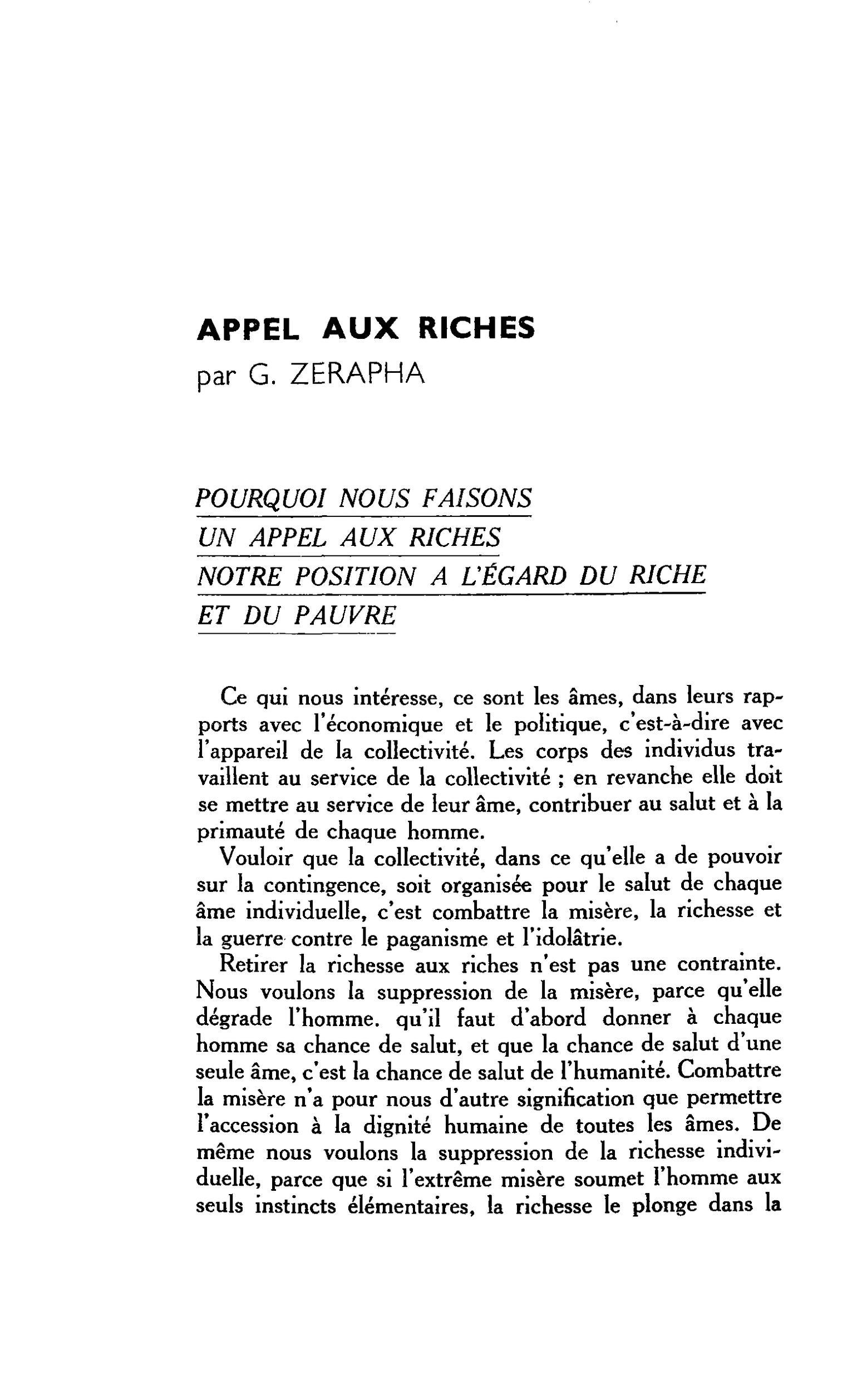 APPEL AUX RICHES