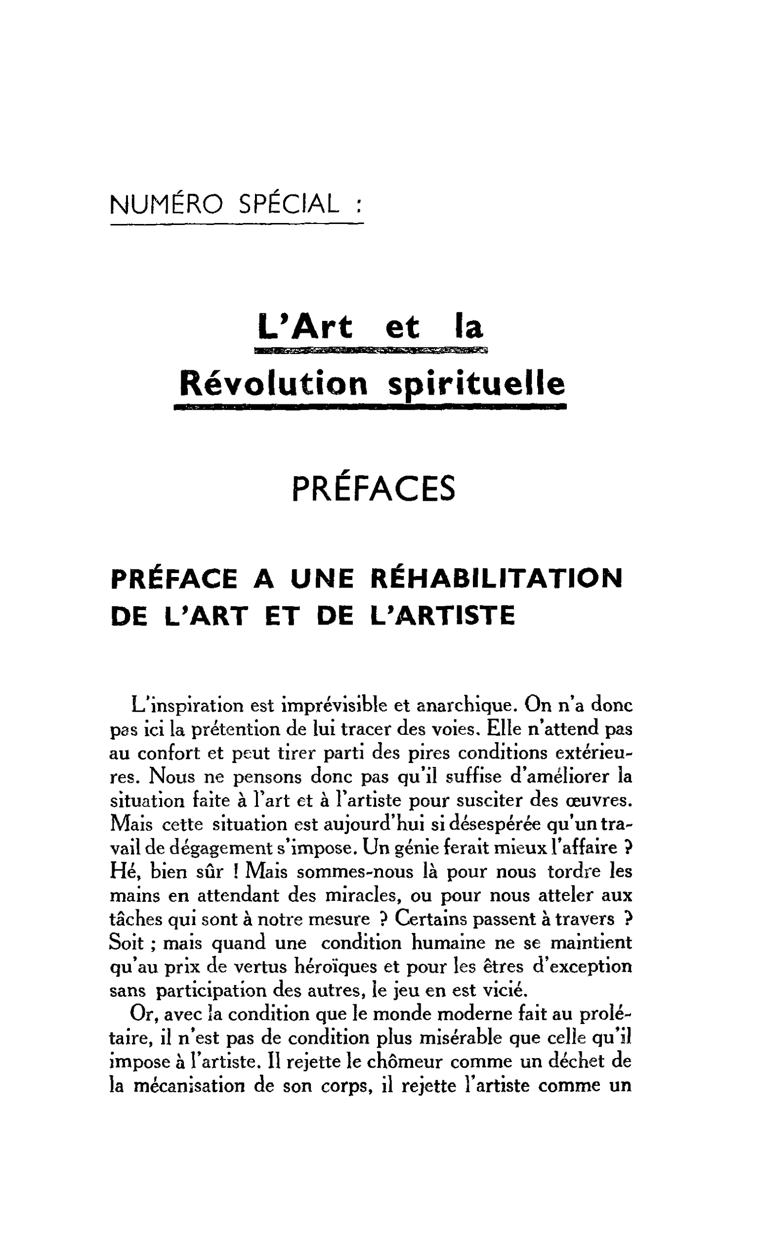 Préface à une réhabilitation de l’art et de l’artiste