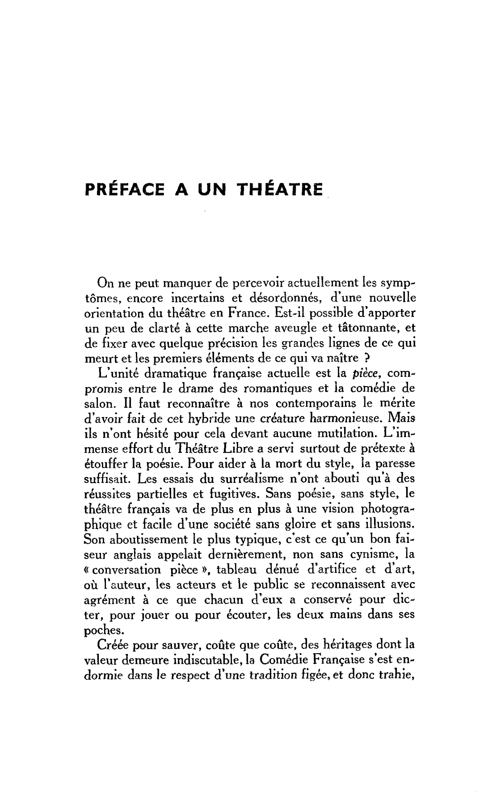 PRÉFACE A UN THÉATRE