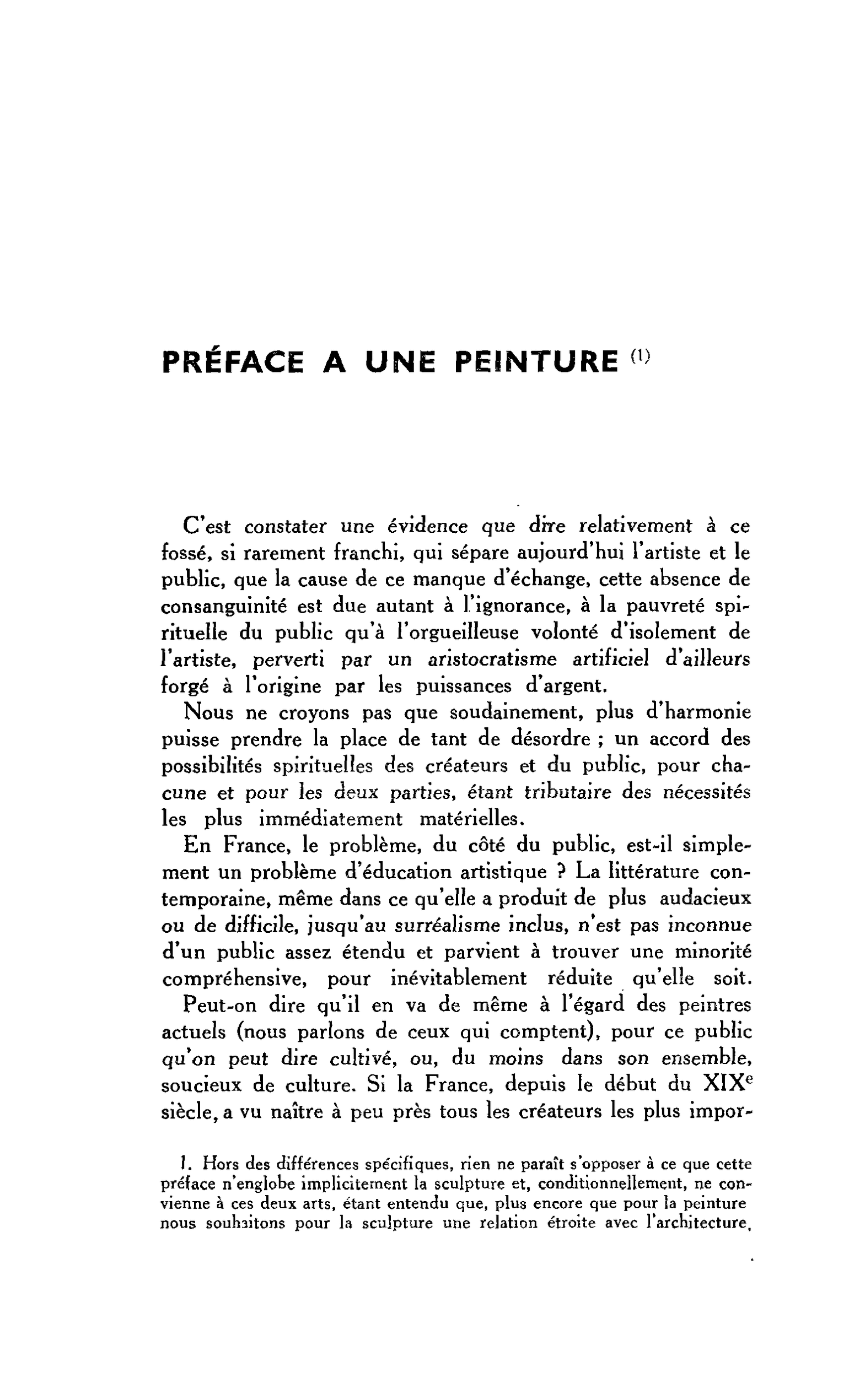 PRÉFACE A UNE PEINTURE