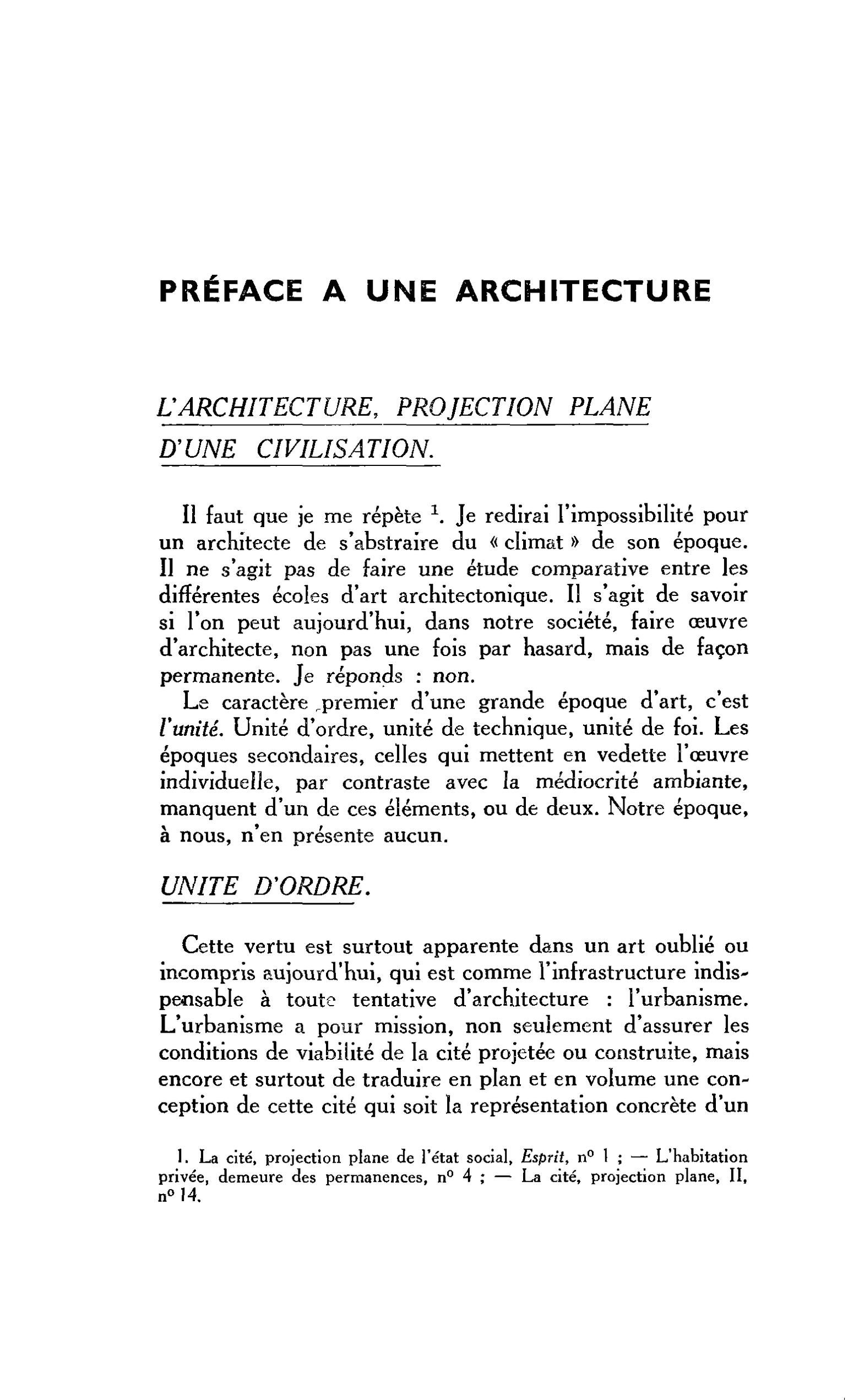 PRÉFACE A UNE ARCHITECTURE