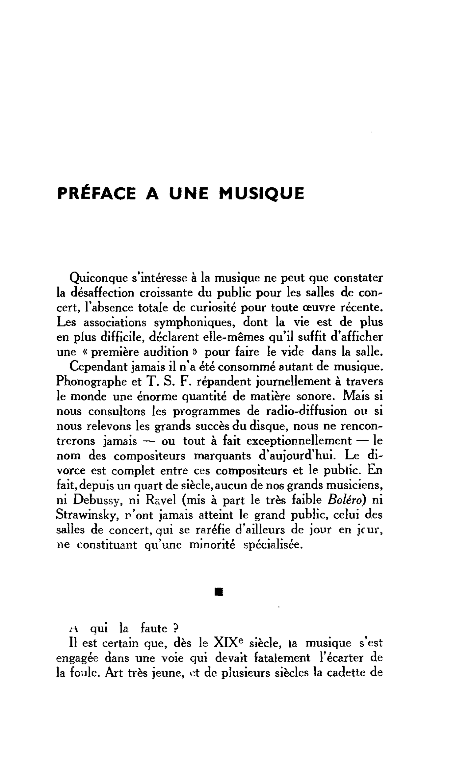 PRÉFACE A UNE MUSIQUE
