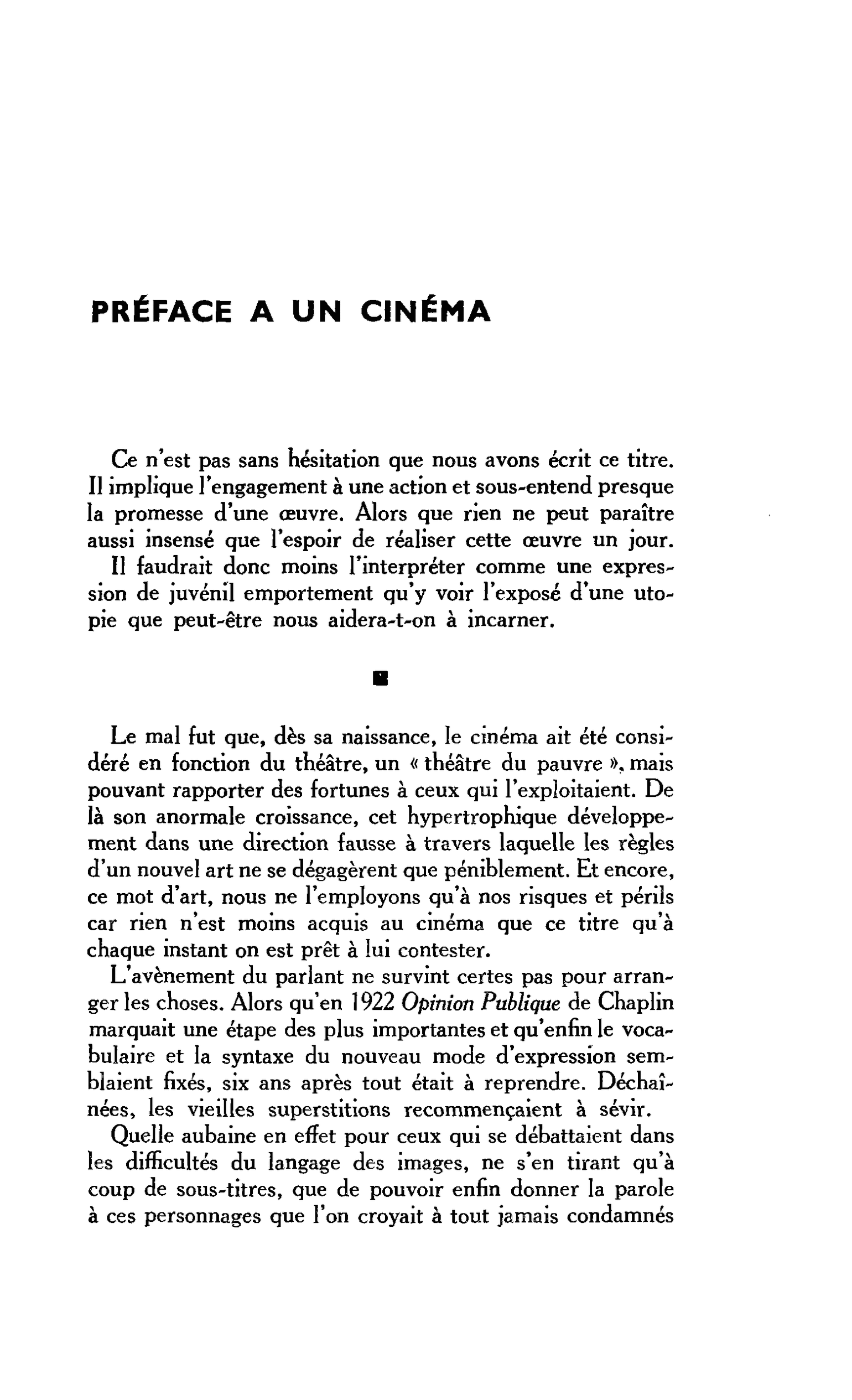 PRÉFACE A UN CINÉMA