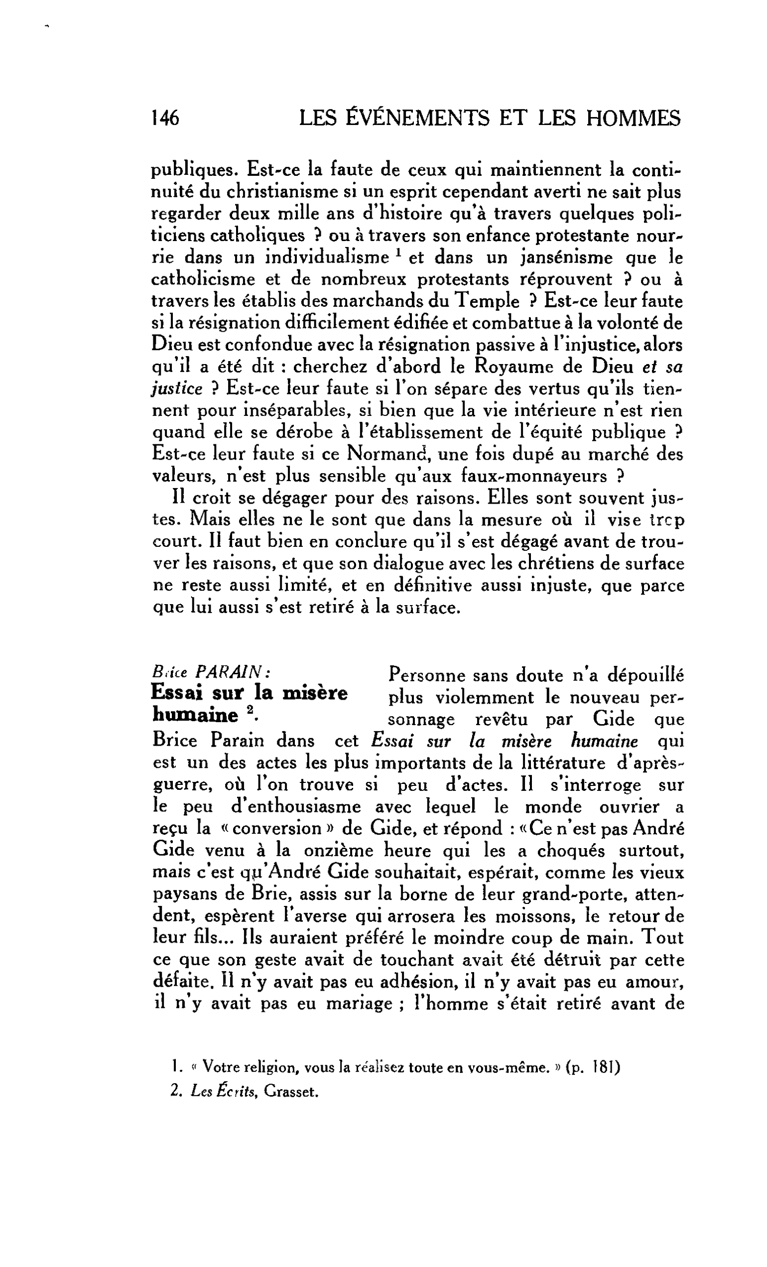 LA PENSÉE ENGAGÉE : Brice PARAIN : Essai sur la misère humaine