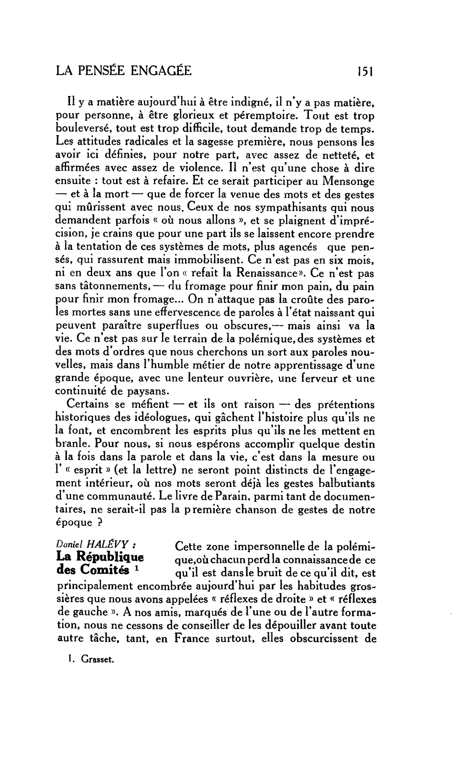 LA PENSÉE ENGAGÉE : Daniel HALÉVY : La République des Comités