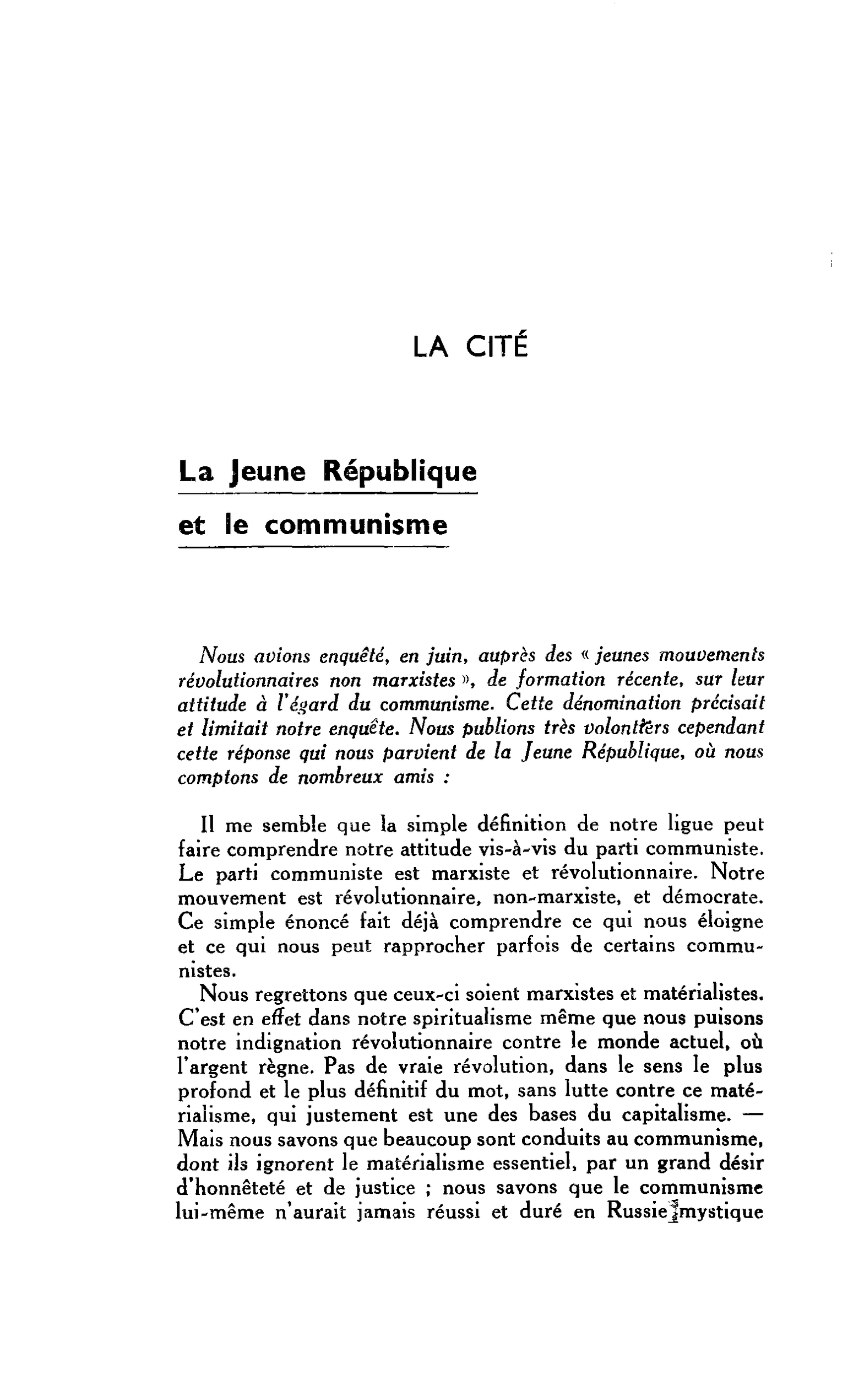 LA CITÉ : La Jeune République et le communisme