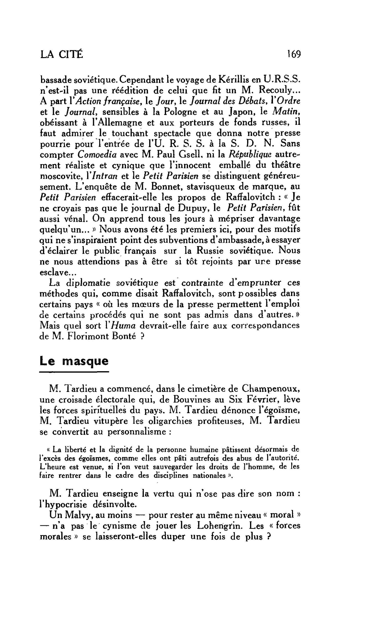 LA CITÉ : Le masque