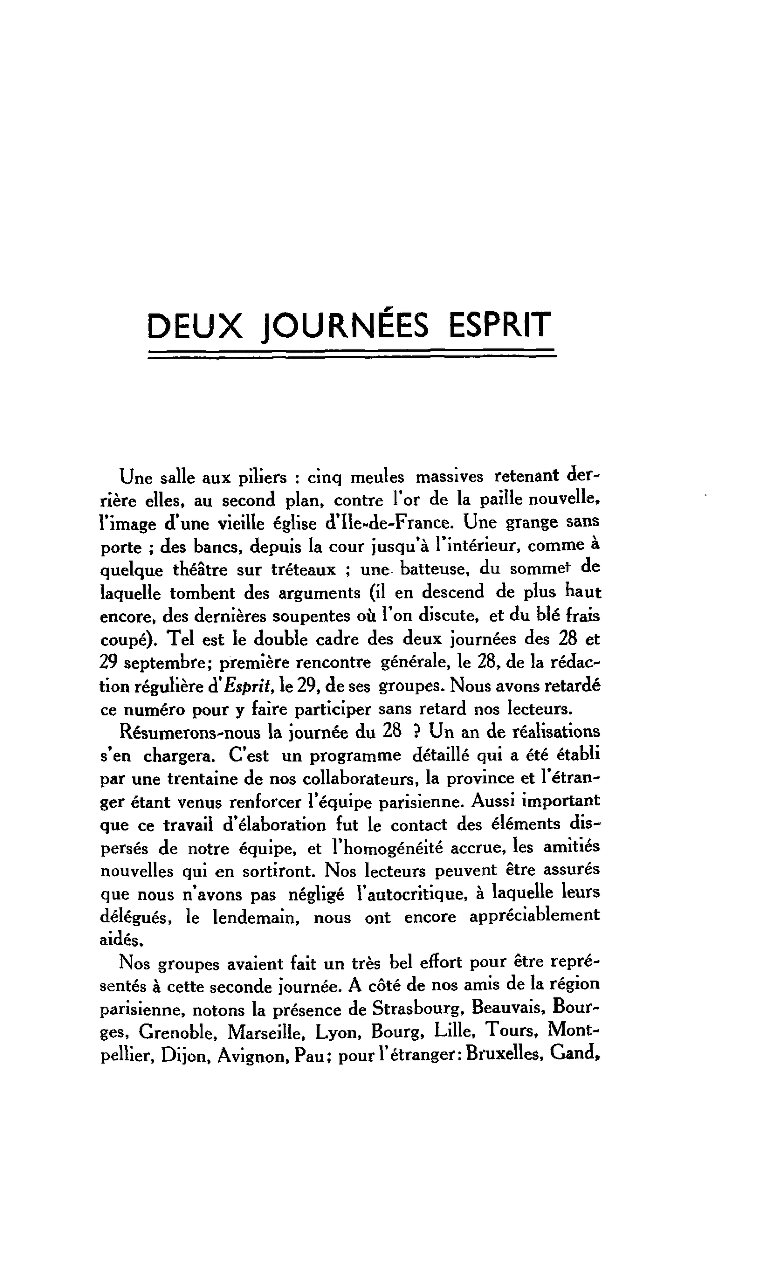 DEUX JOURNÉES ESPRIT