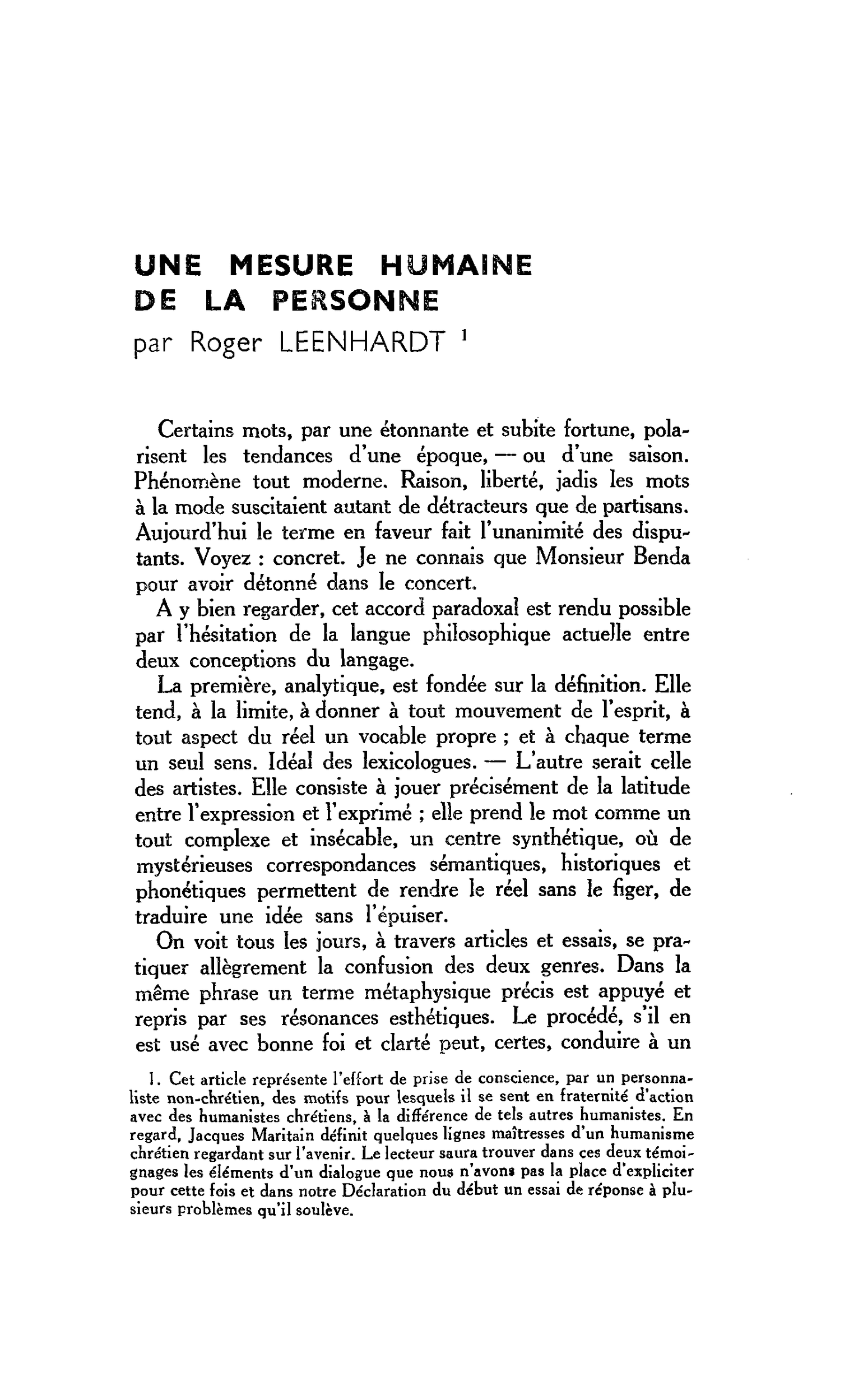 UNE MESURE HUMAINE DE LA PERSONNE