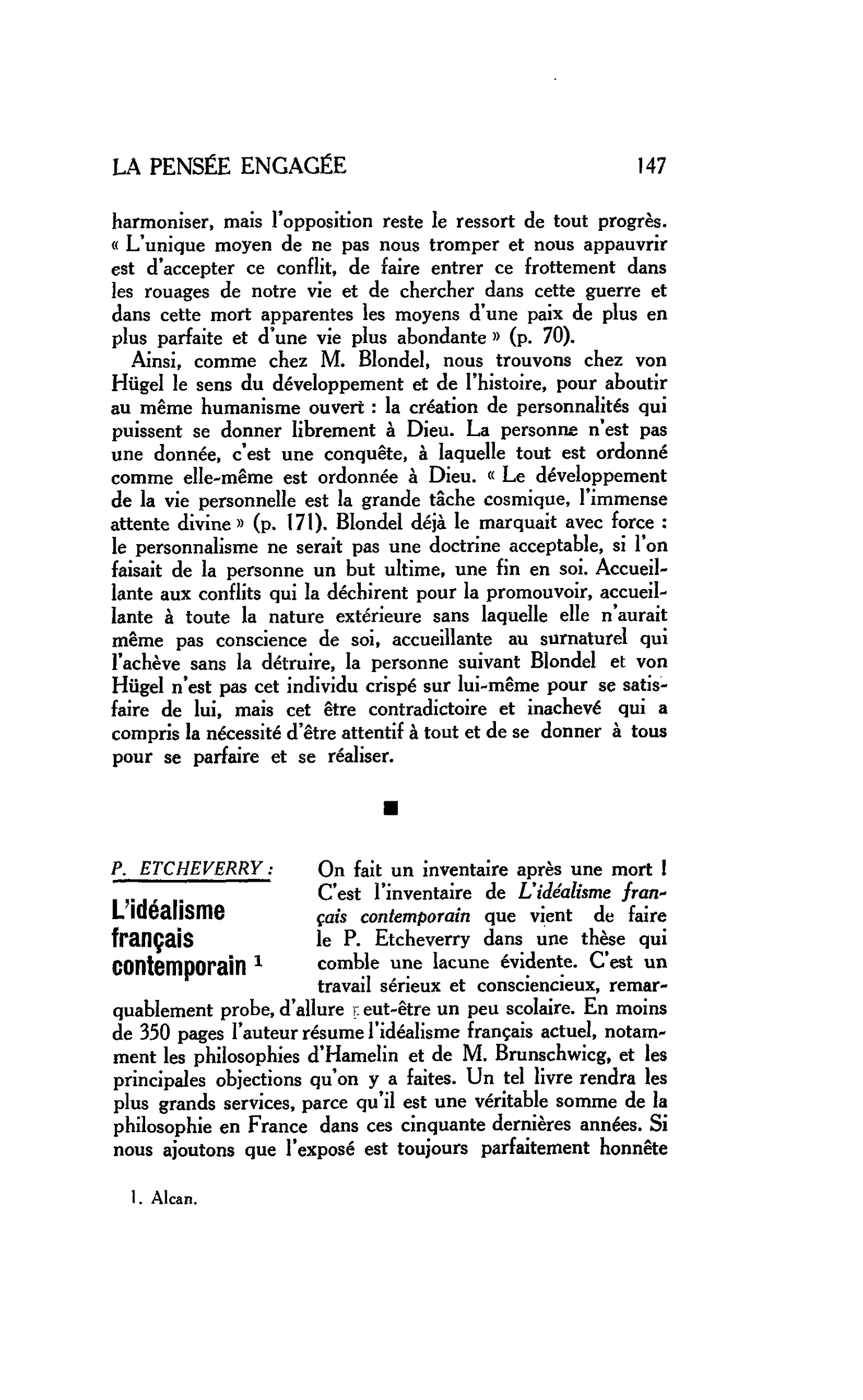 La pensée engagée: P. Etcheverry : L’idéalisme français contemporain