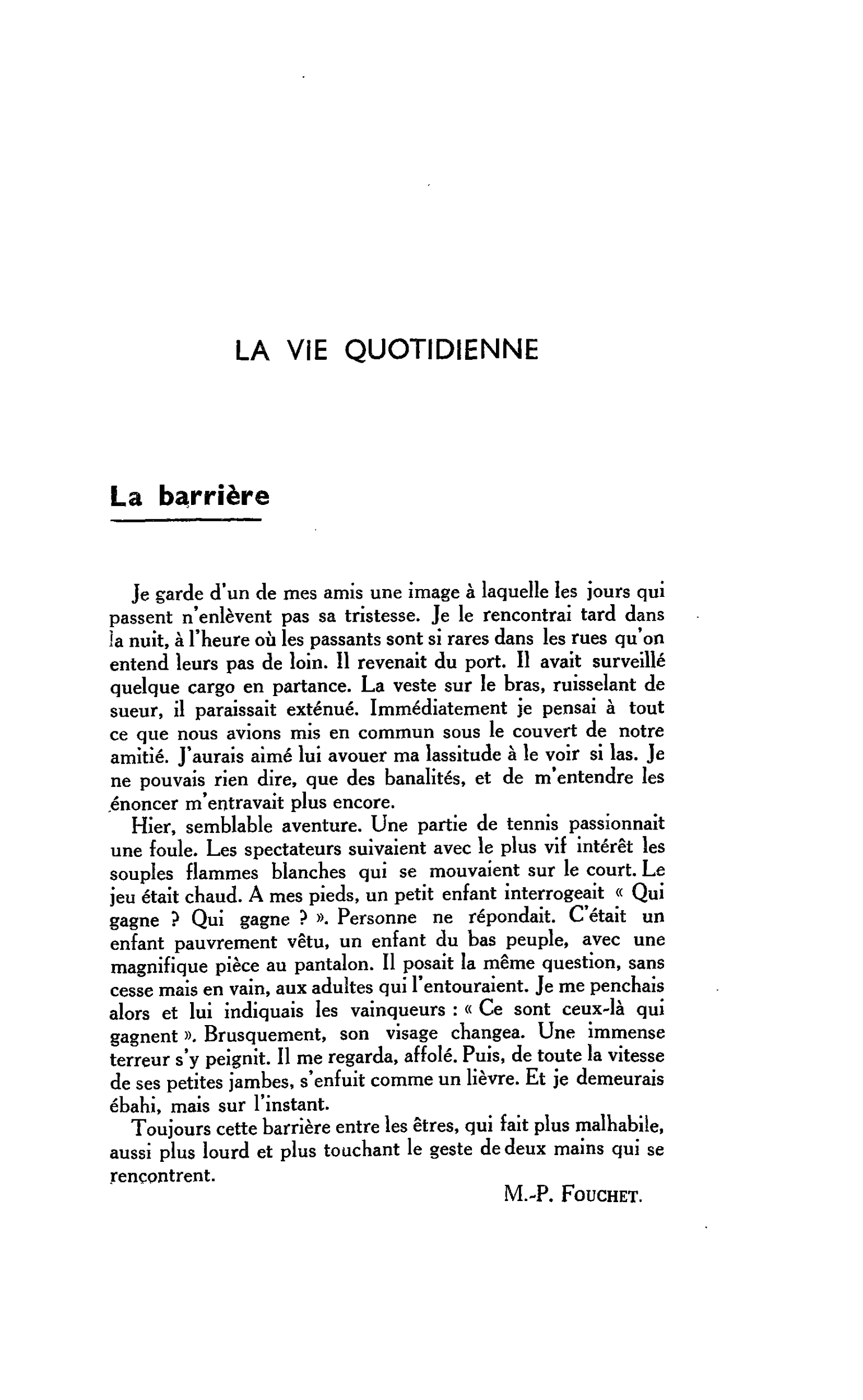 LA VIE QUOTIDIENNE. La barrière