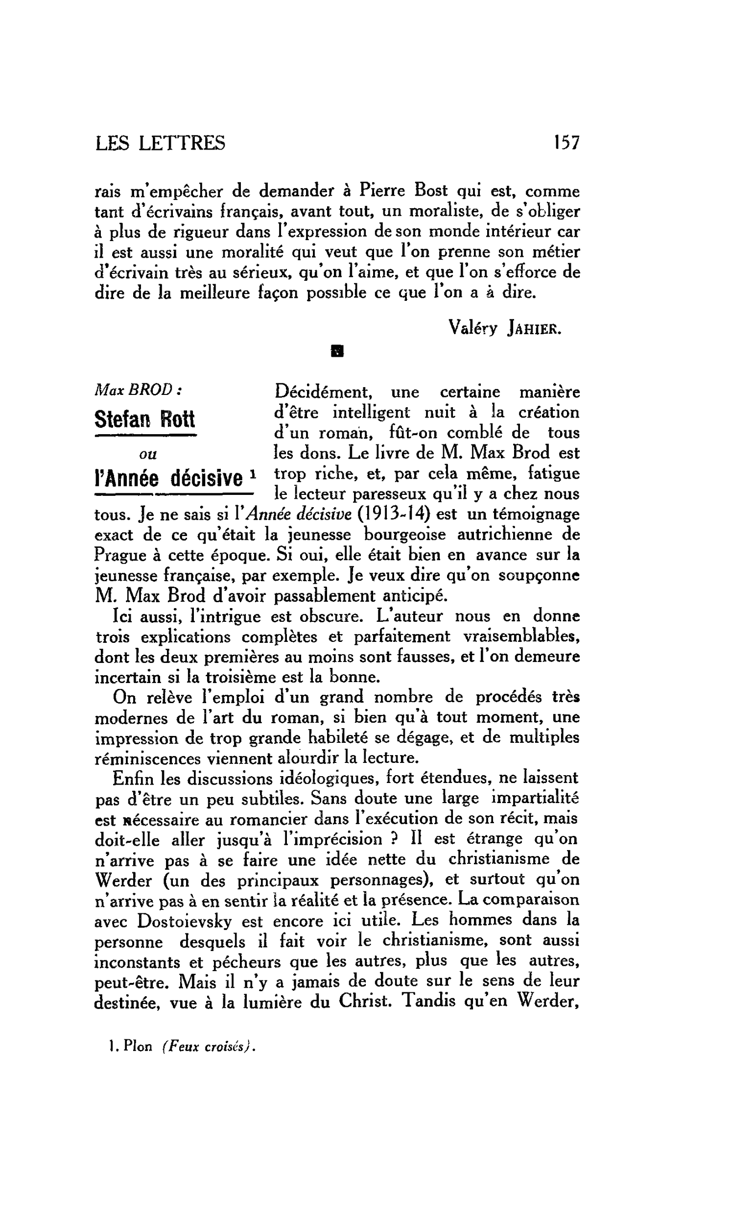 LES LETTRES : Max BROD : Stefan Rott ou l’Année décisive
