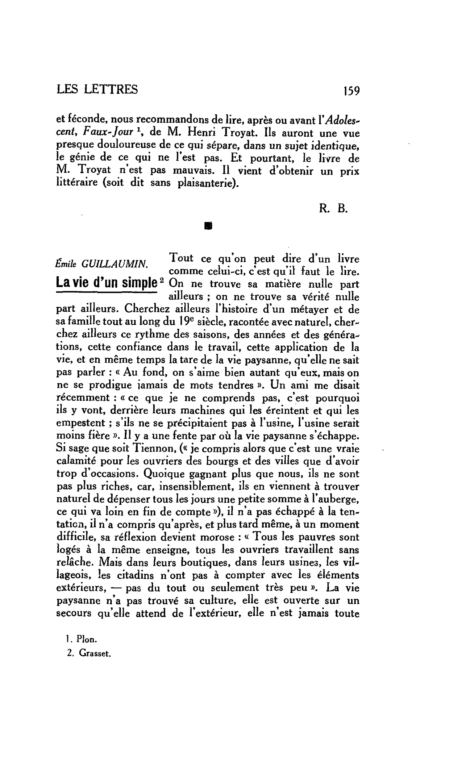 LES LETTRES : Emile GUILLAUMIN. La vie d’un simple