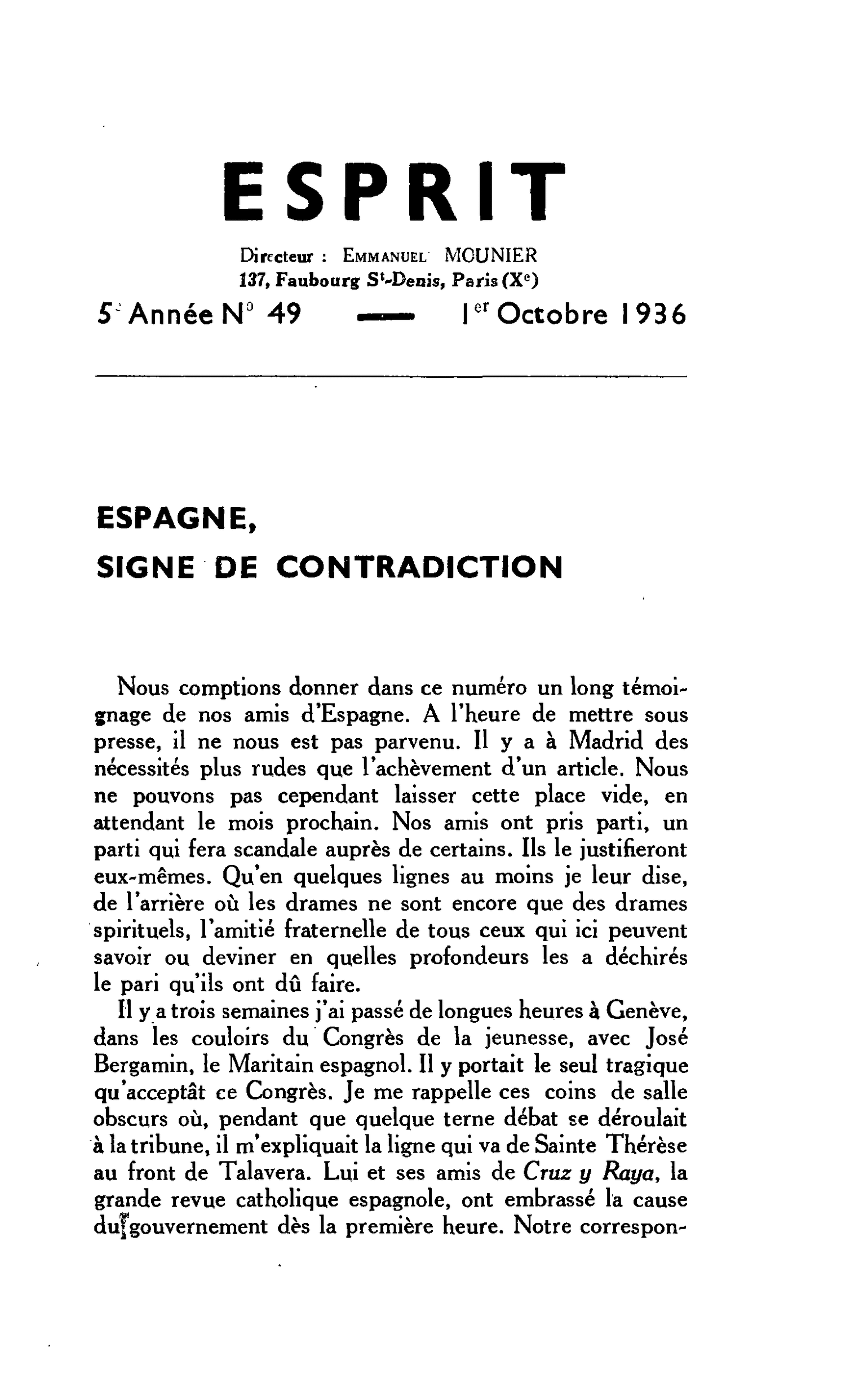 ESPAGNE, SIGNE DE CONTRADICTION