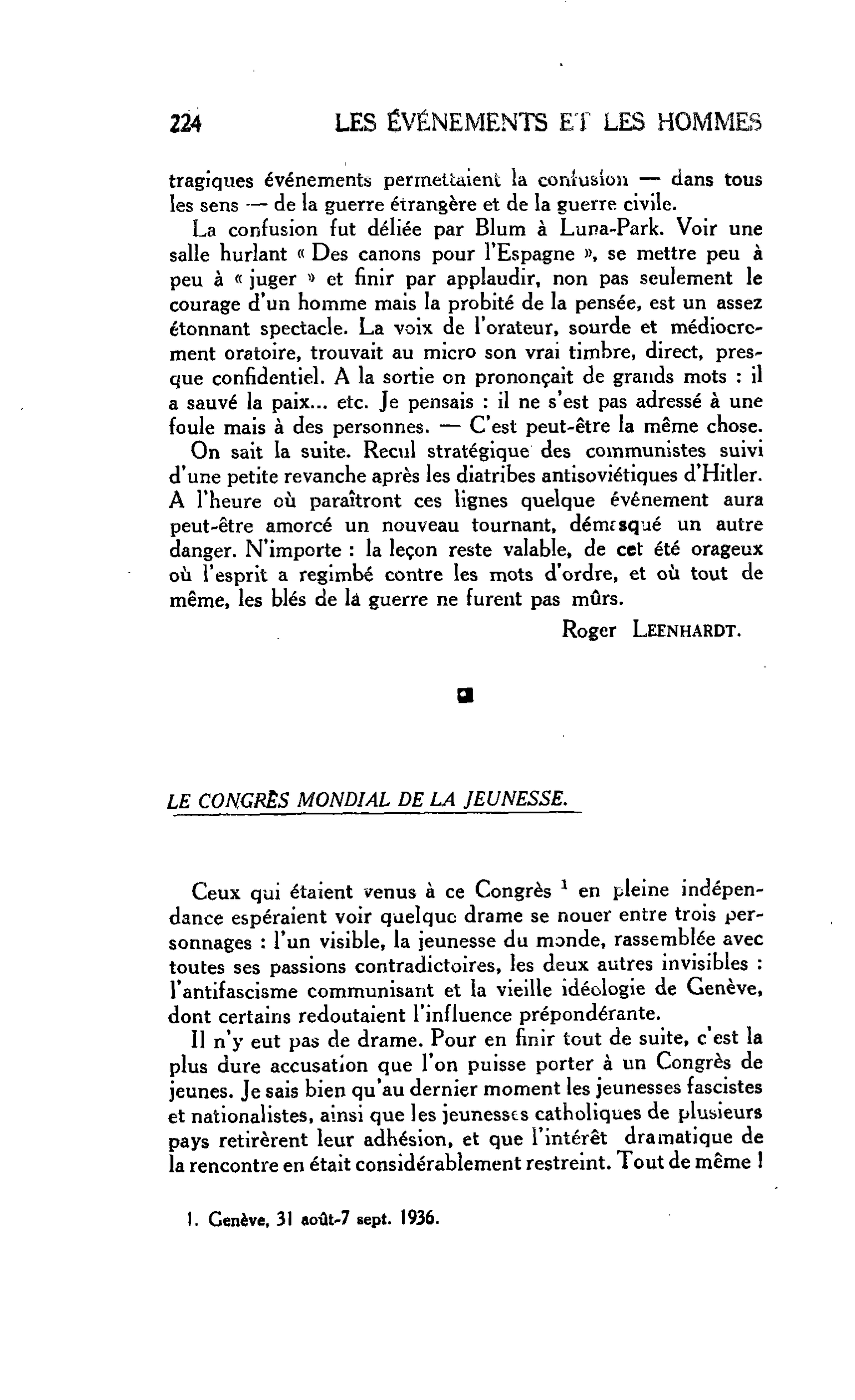 LA CITÉ : Journal des Témoins : LE CONGRÈS MONDIAL DE LA JEUNESSE