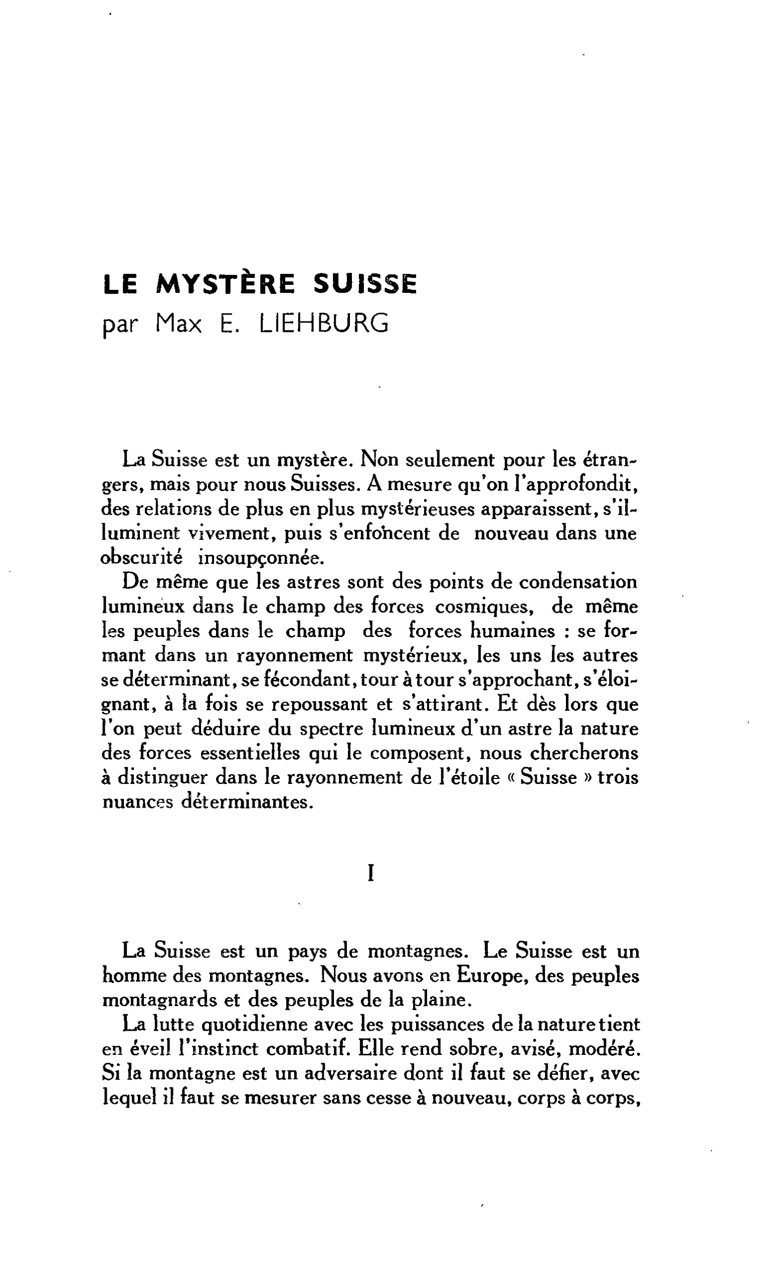 LE MYSTÈRE SUISSE
