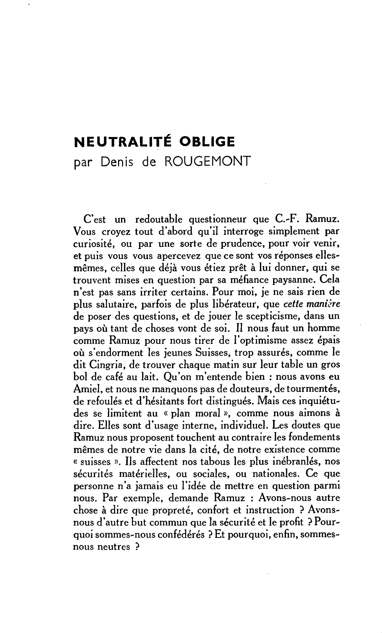 NEUTRALITÉ OBLIGE