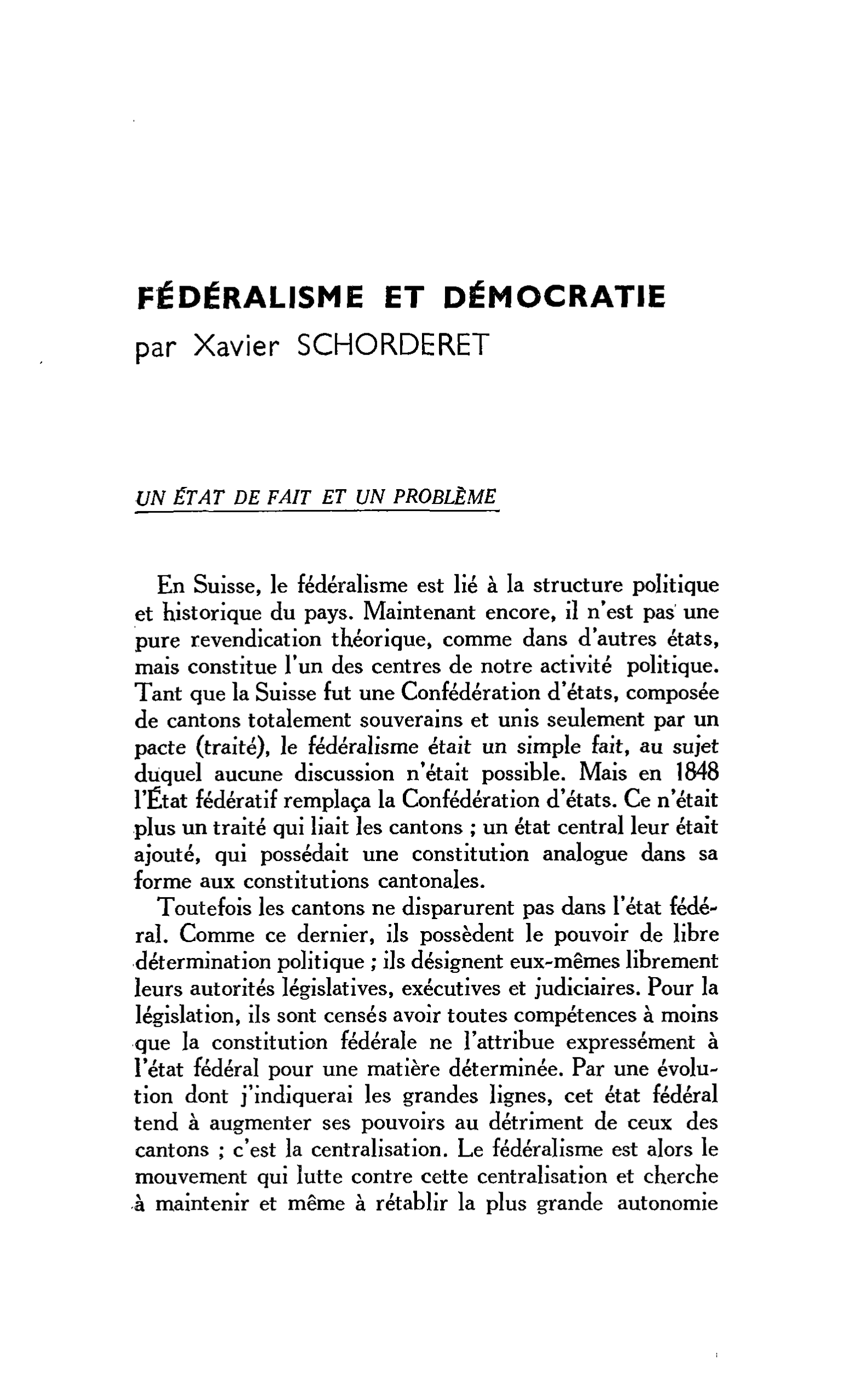 FÉDÉRALISME ET DÉMOCRATIE