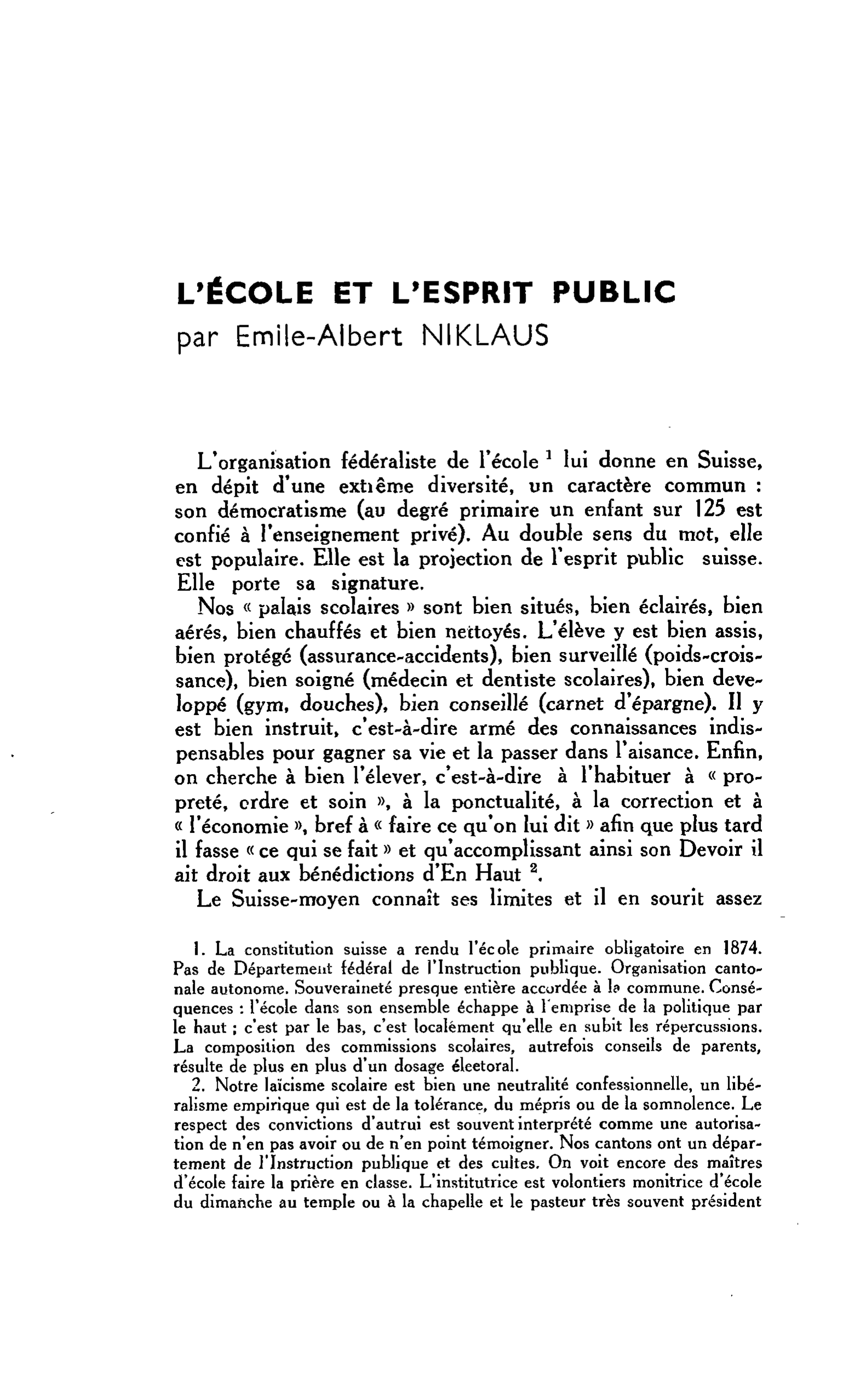 L’ÉCOLE ET L’ESPRIT PUBLIC