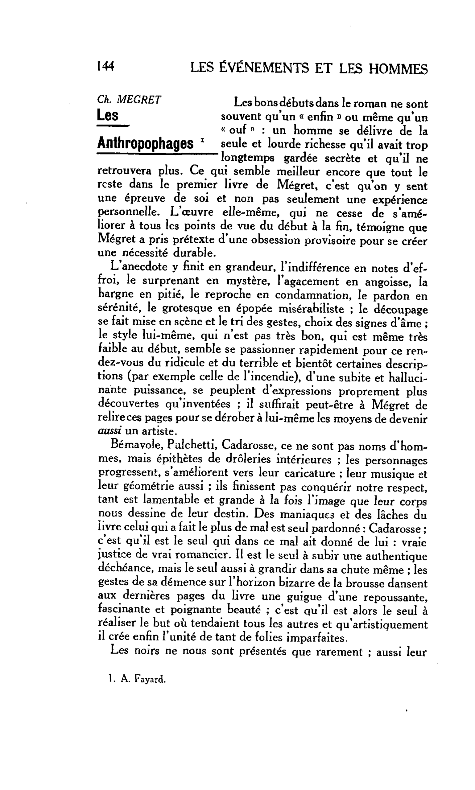LES LETTRES. Ch. MEGRET : Les Anthropophages